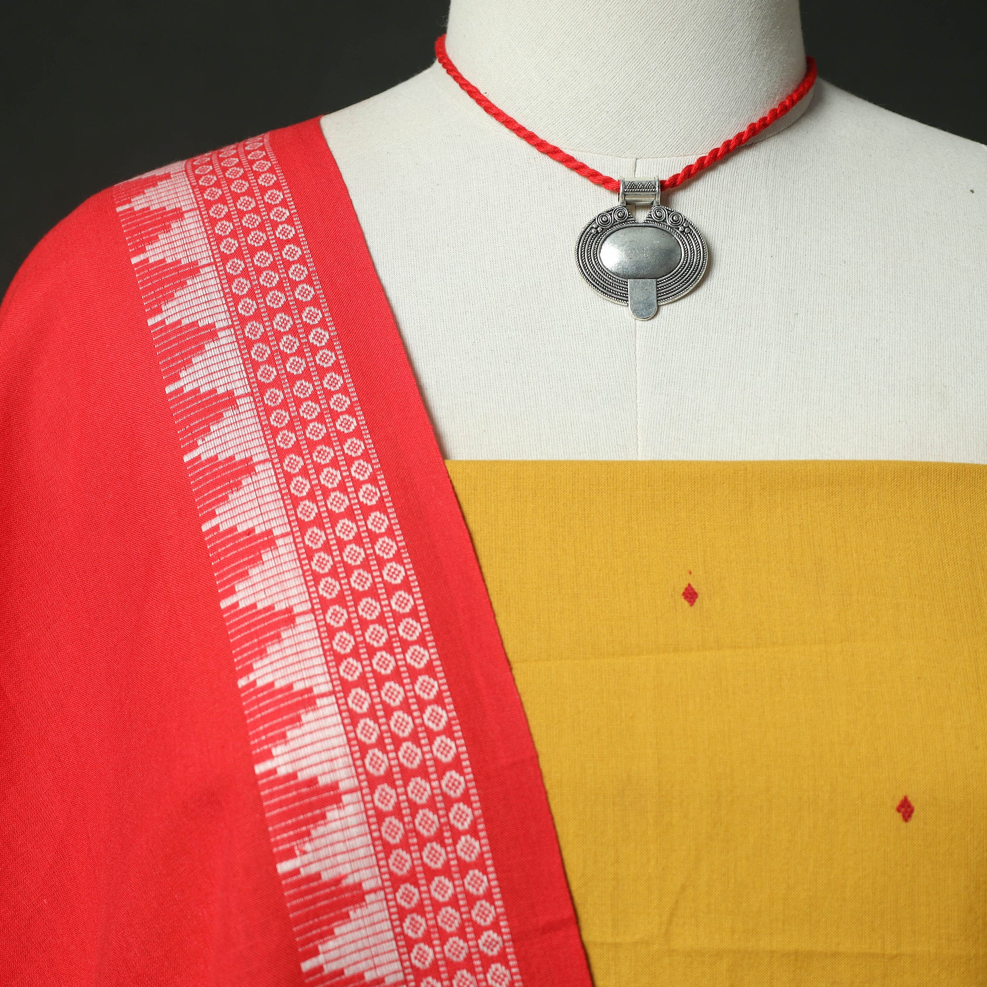 Jacquard Woven 2pc Cotton Unstitched Dress Material Kurta Set with Jewellery 10 - Image 3