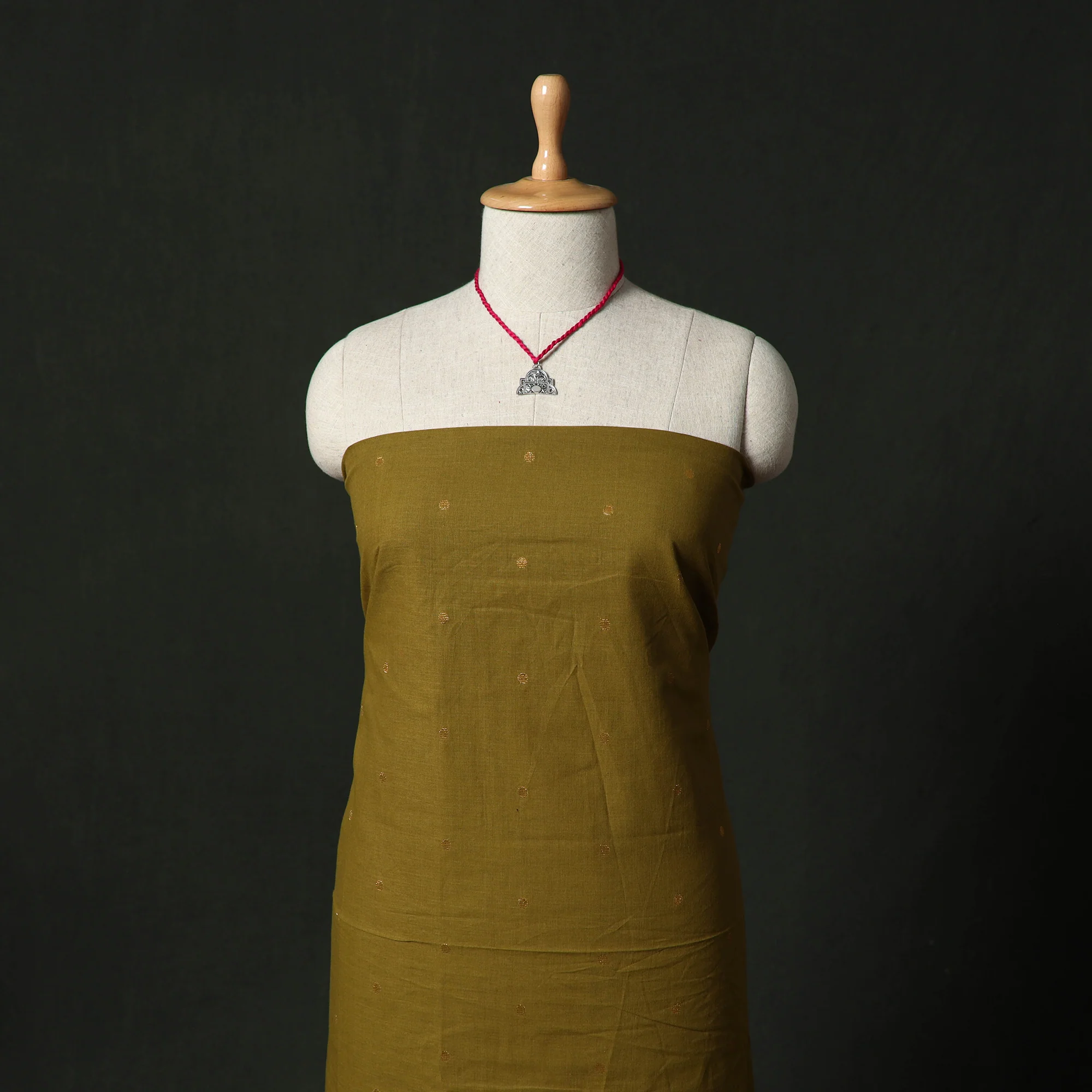 Jacquard Woven 2pc Cotton Unstitched Dress Material Kurta Set with Jewellery 10 - Image 2