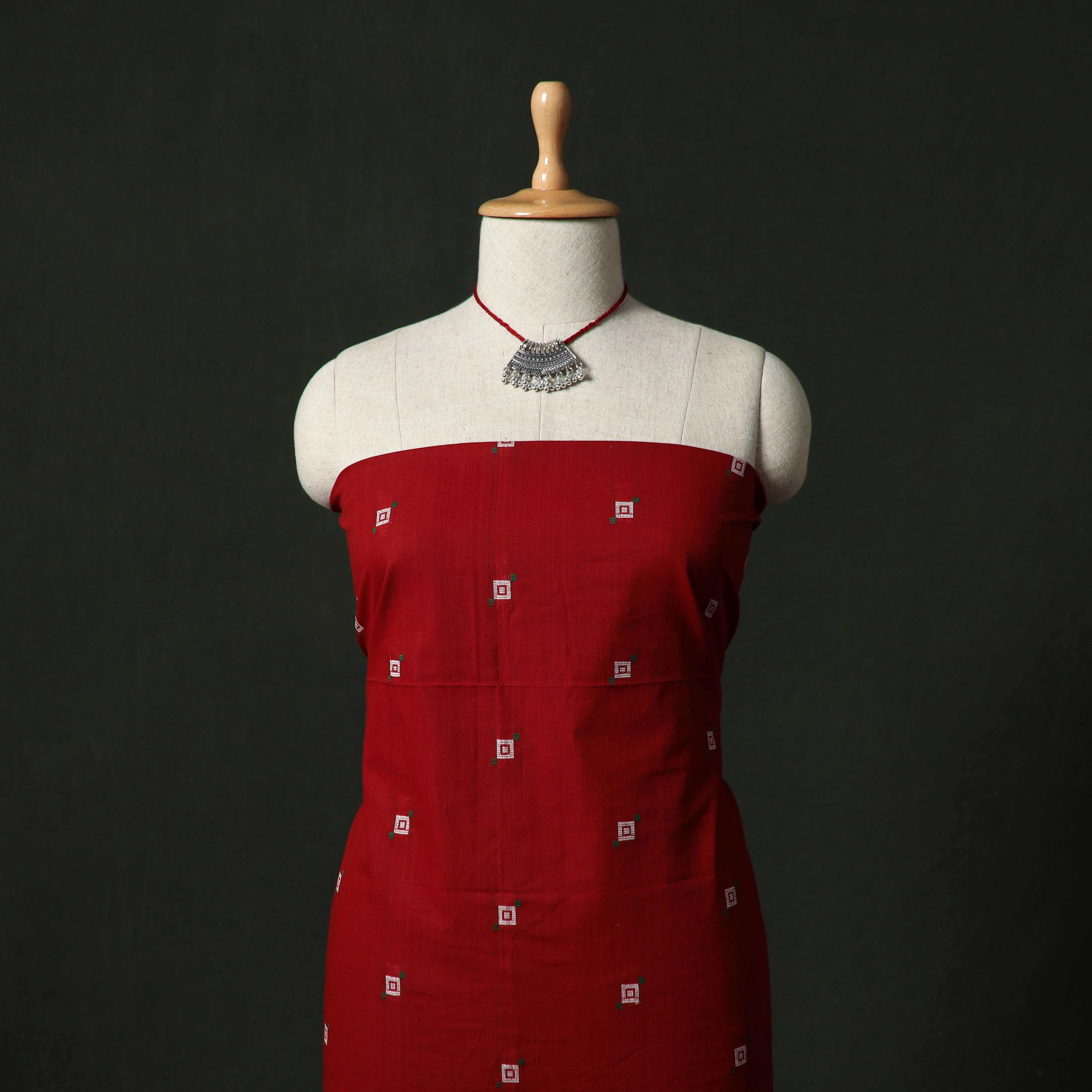 Jacquard Woven 2pc Cotton Unstitched Dress Material Kurta Set with Jewellery 11 - Image 2