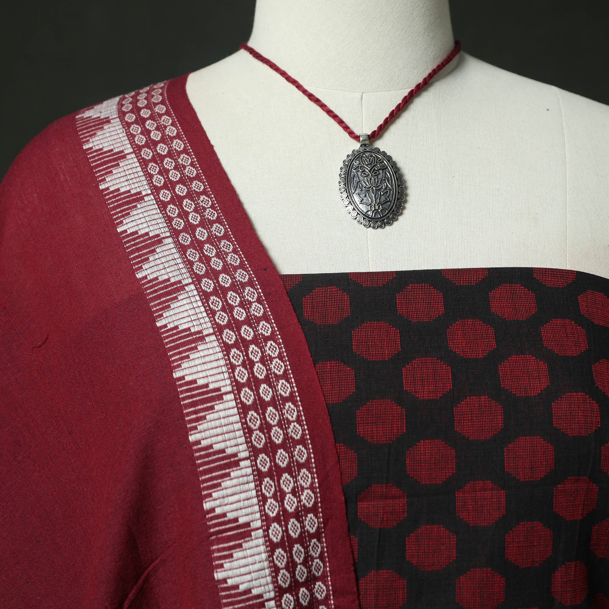 Jacquard Woven 2pc Cotton Unstitched Dress Material Kurta Set with Jewellery 12 - Image 3