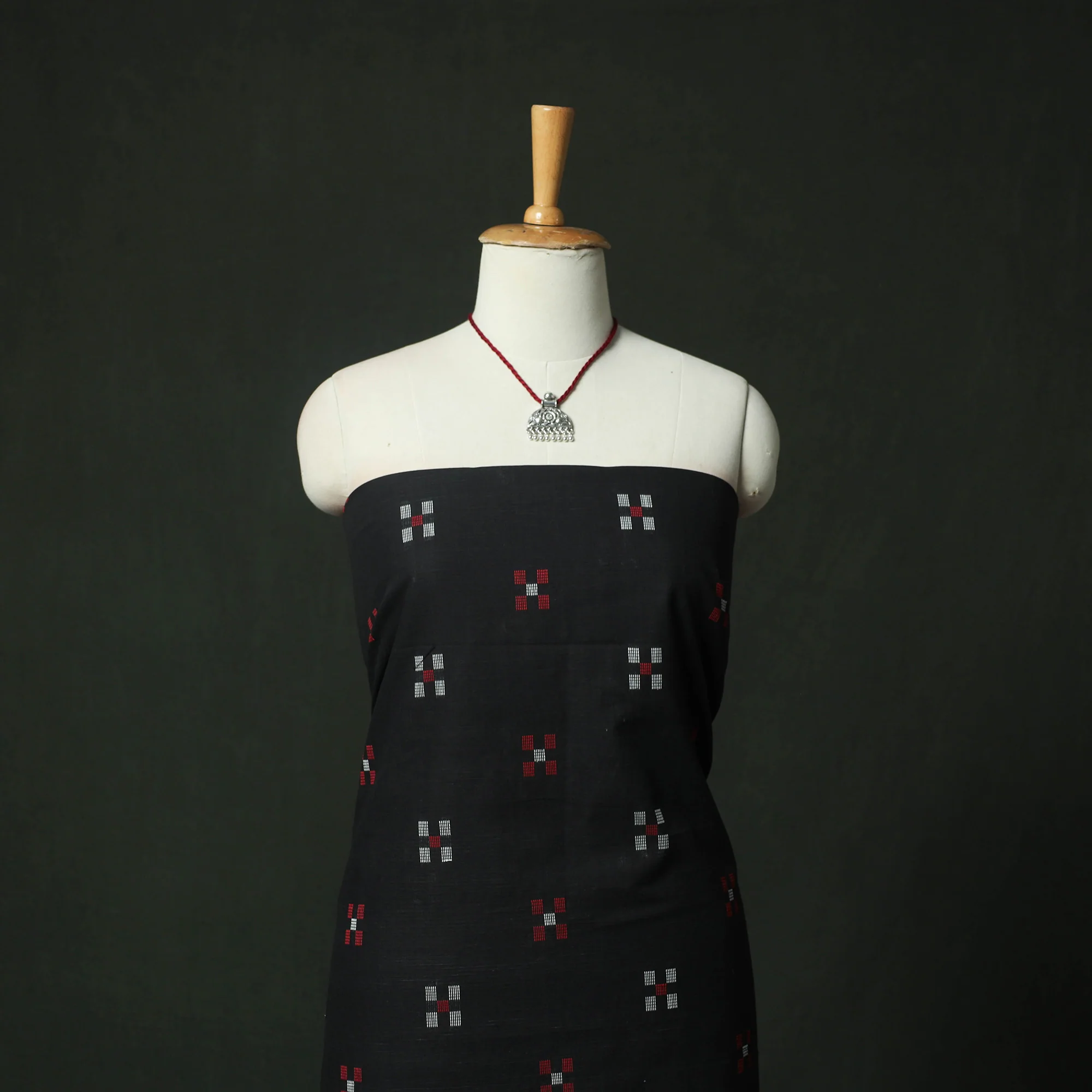 Jacquard Woven 2pc Cotton Unstitched Dress Material Kurta Set with Jewellery 13 - Image 2