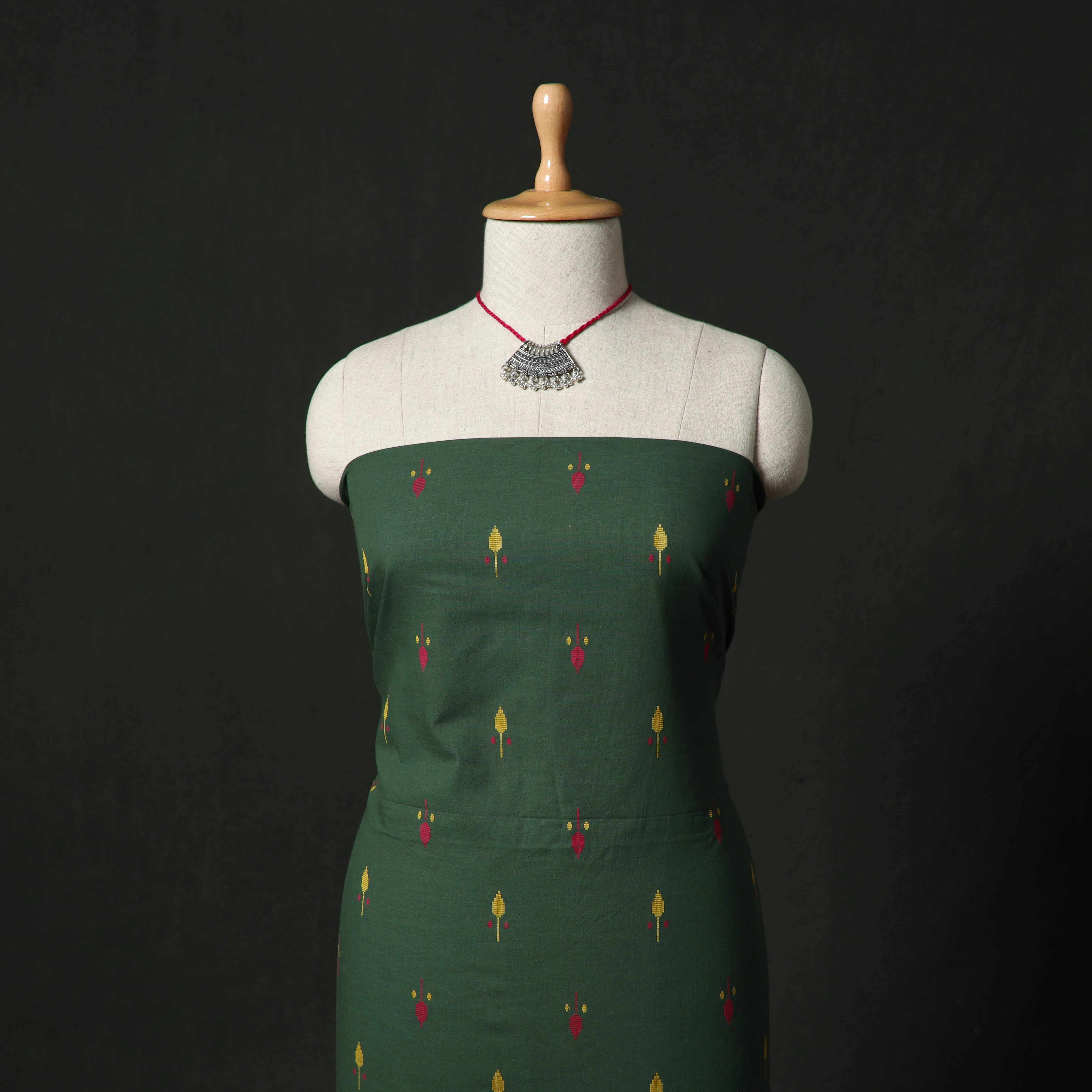 Jacquard Woven 2pc Cotton Unstitched Dress Material Kurta Set with Jewellery 13 - Image 2