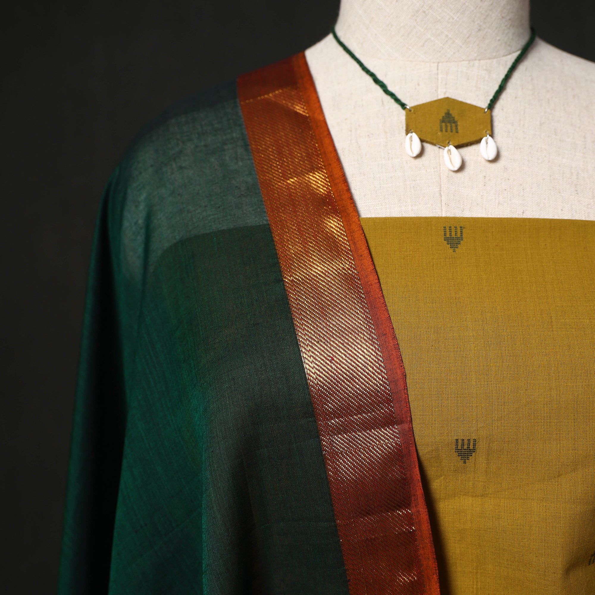 Jacquard Woven 2pc Cotton Unstitched Dress Material Kurta Set with Jewellery 14 - Image 3