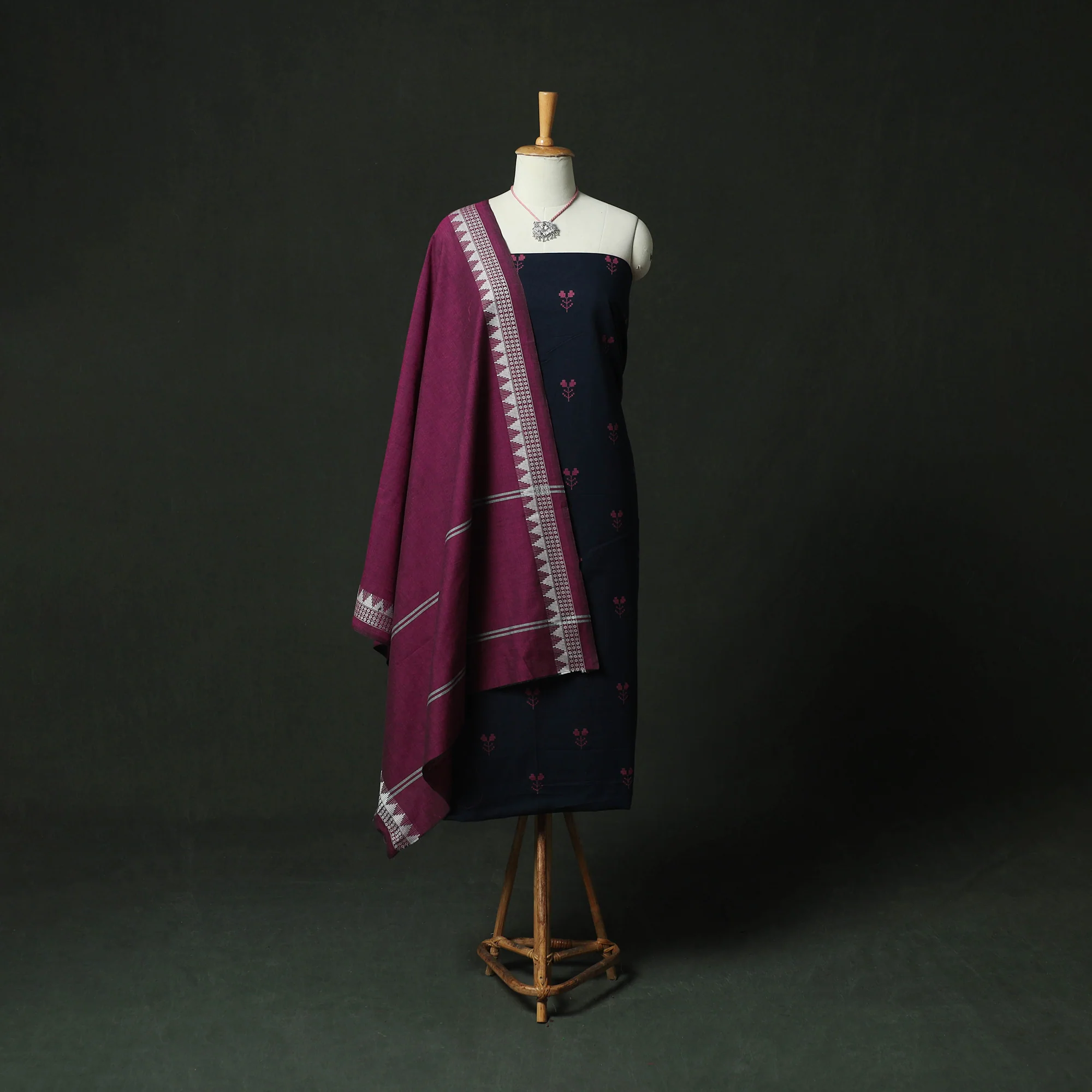 Jacquard Woven 2pc Cotton Unstitched Dress Material Kurta Set with Jewellery 14