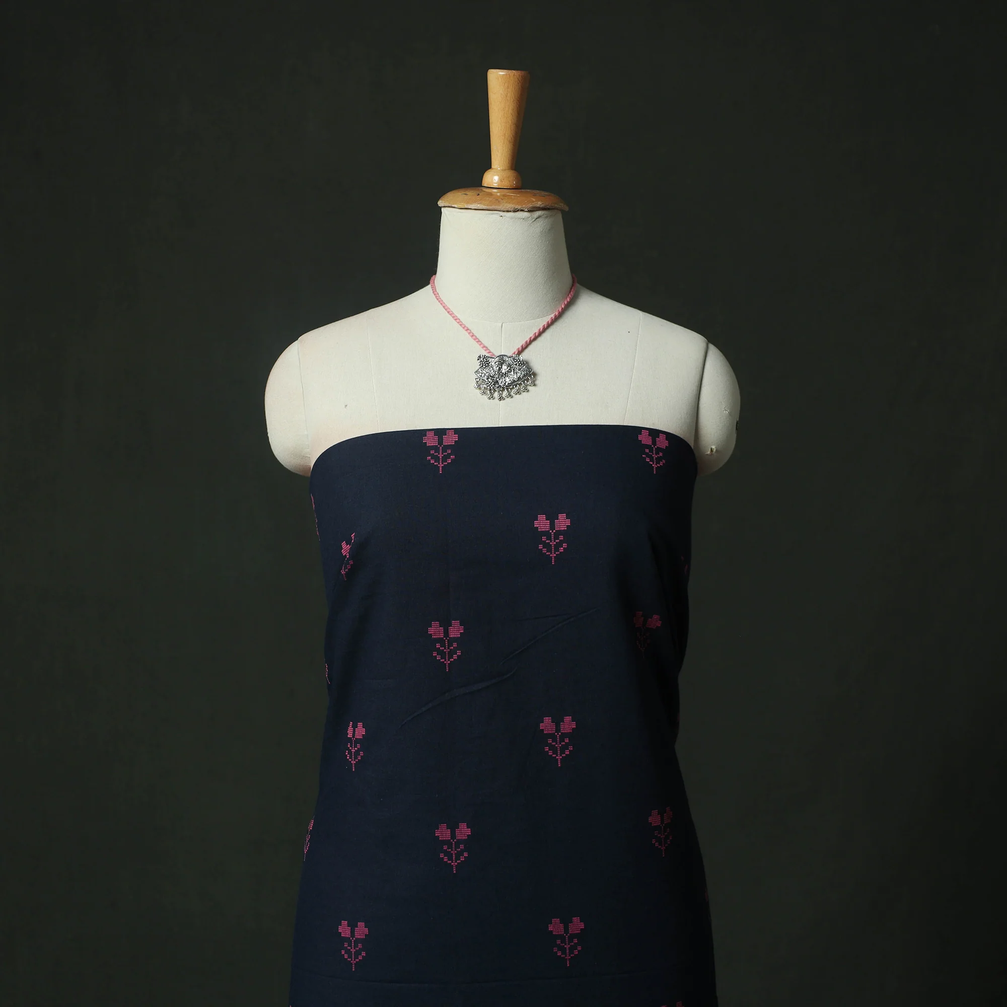 Jacquard Woven 2pc Cotton Unstitched Dress Material Kurta Set with Jewellery 14 - Image 2