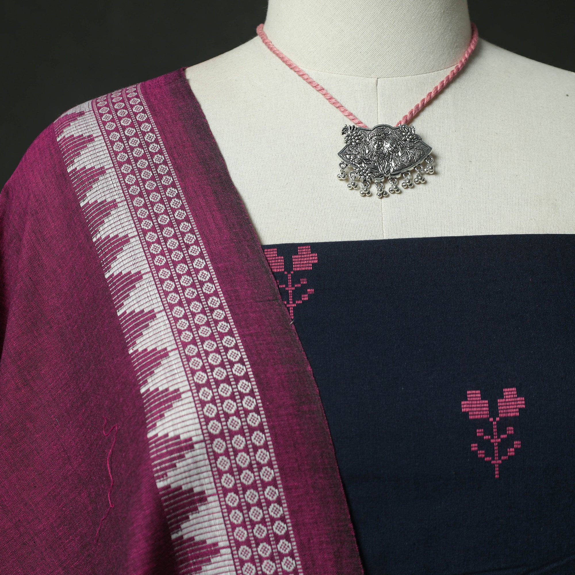 Jacquard Woven 2pc Cotton Unstitched Dress Material Kurta Set with Jewellery 14 - Image 3
