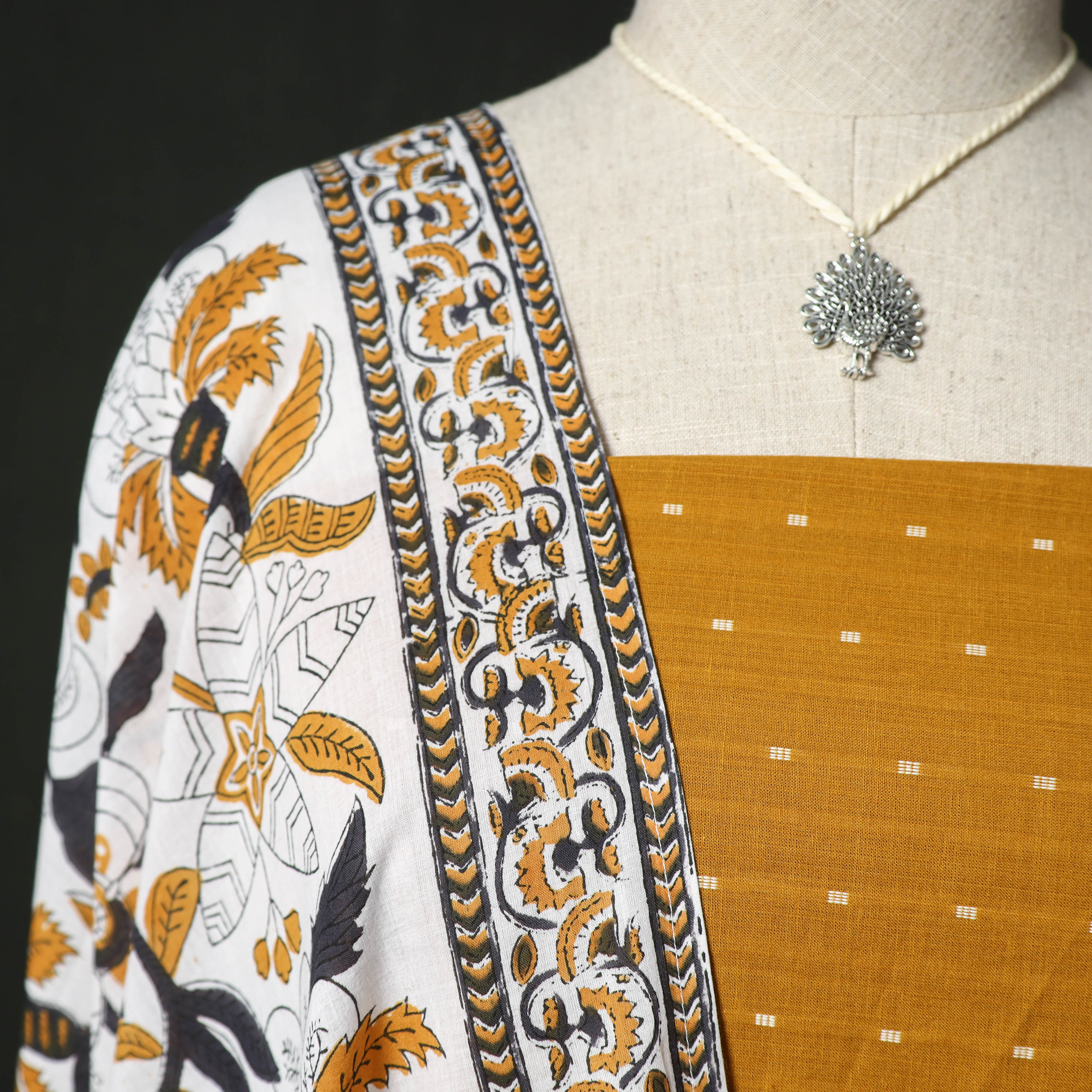 Jacquard Woven 2pc Cotton Unstitched Dress Material Kurta Set with Jewellery 14 - Image 3