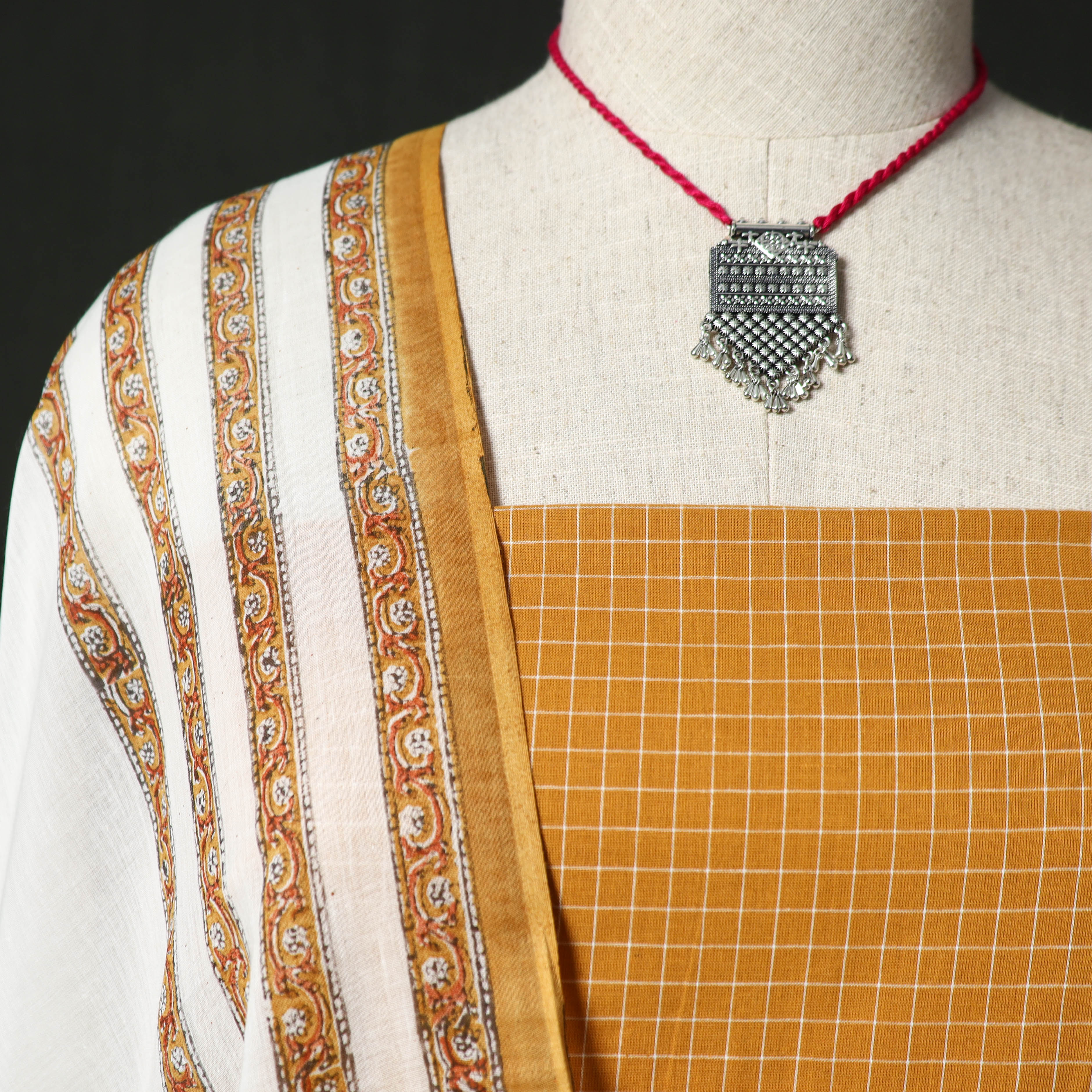 Jacquard Woven 2pc Cotton Unstitched Dress Material Kurta Set with Jewellery 15 - Image 3