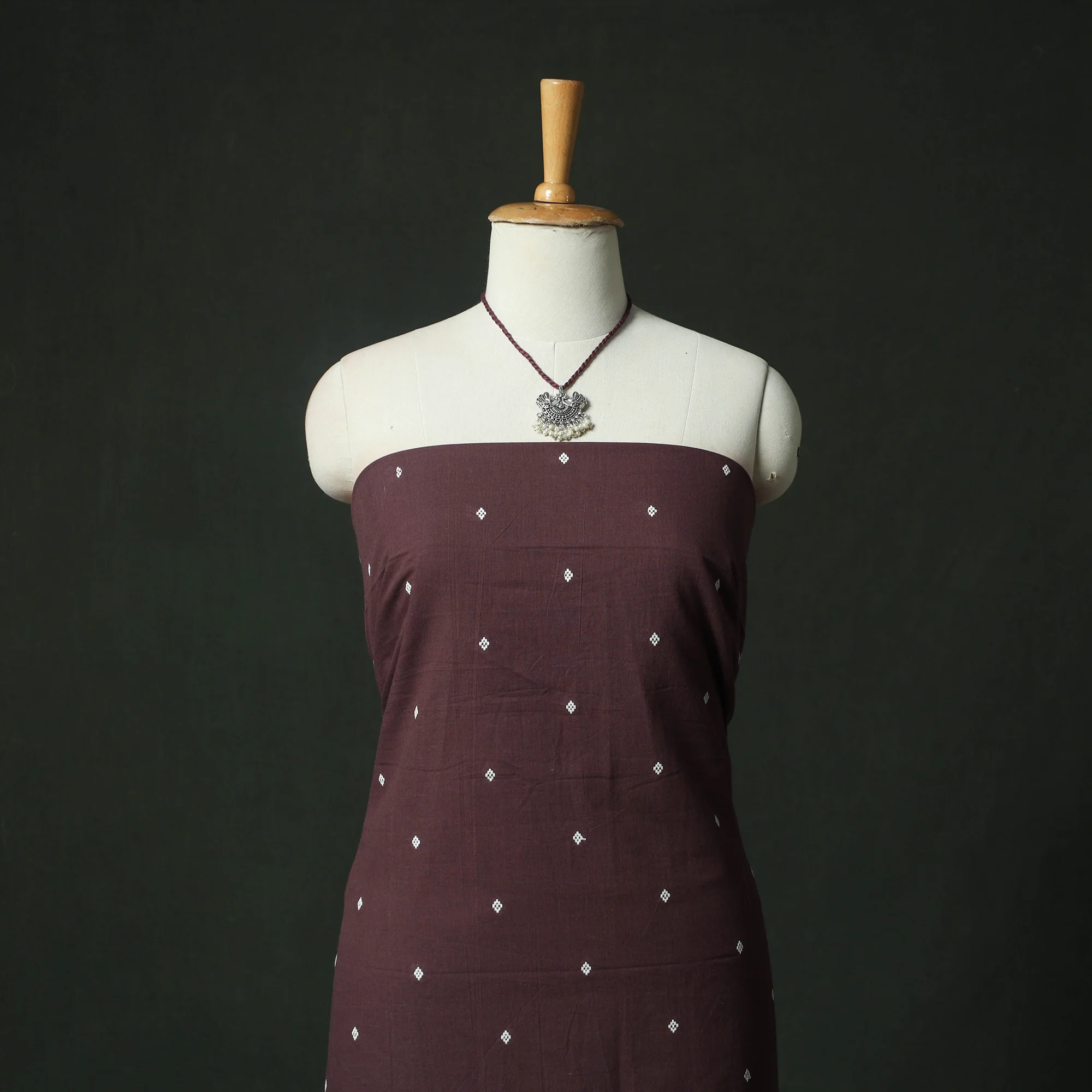 Brown - Jacquard Woven 2pc Cotton Unstitched Dress Material Kurta Set with Jewellery 18 - Image 2