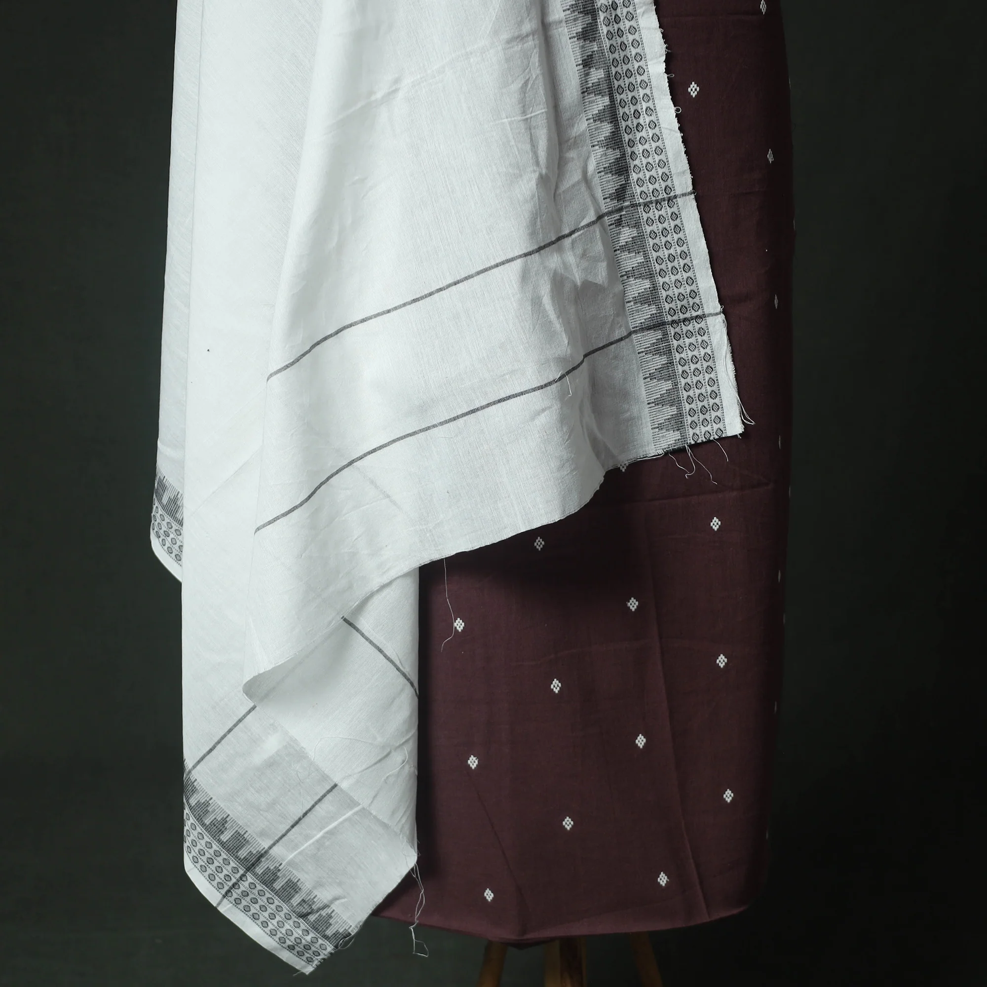 Brown - Jacquard Woven 2pc Cotton Unstitched Dress Material Kurta Set with Jewellery 18 - Image 4