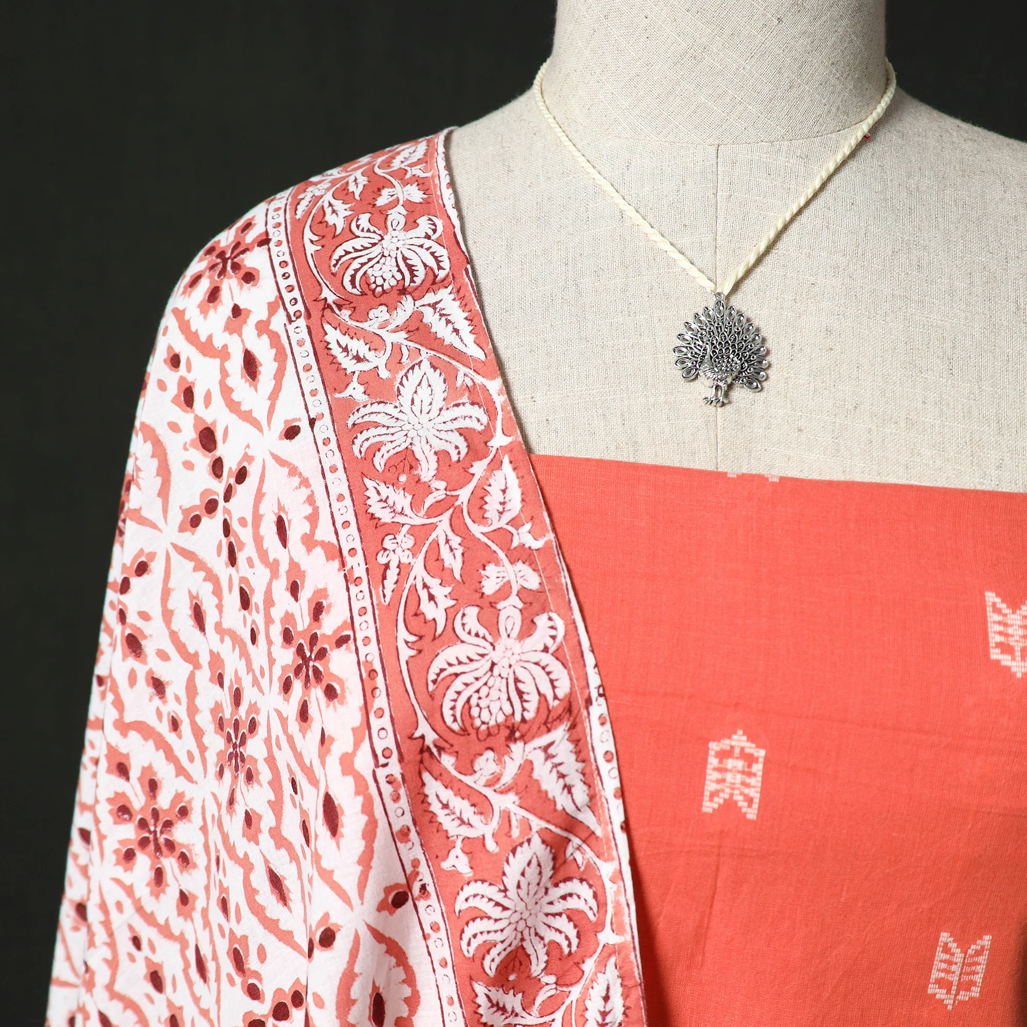 Jacquard Woven 2pc Cotton Unstitched Dress Material Kurta Set with Jewellery 18 - Image 3