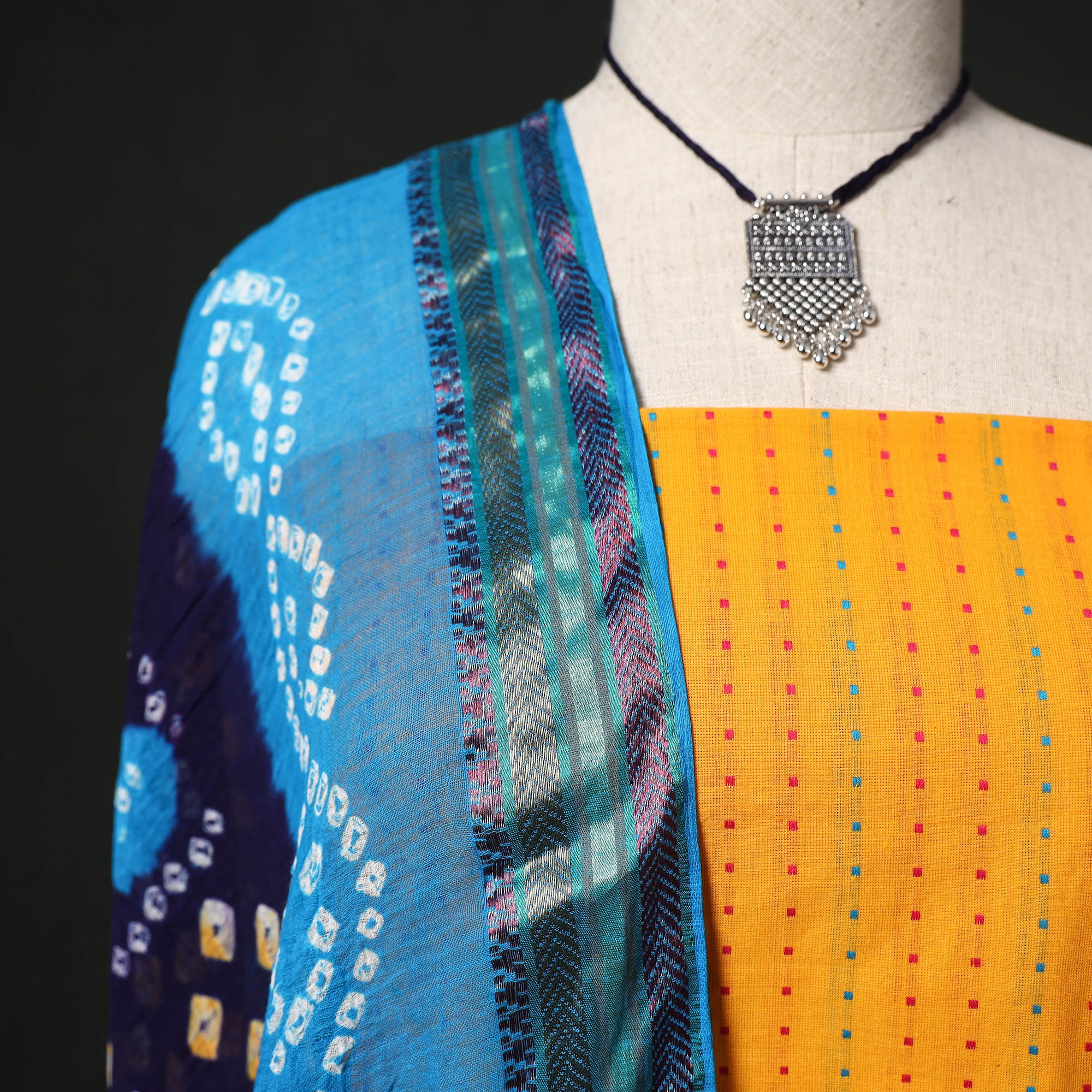Jacquard Woven 2pc Cotton Unstitched Dress Material Kurta Set with Jewellery 20 - Image 3