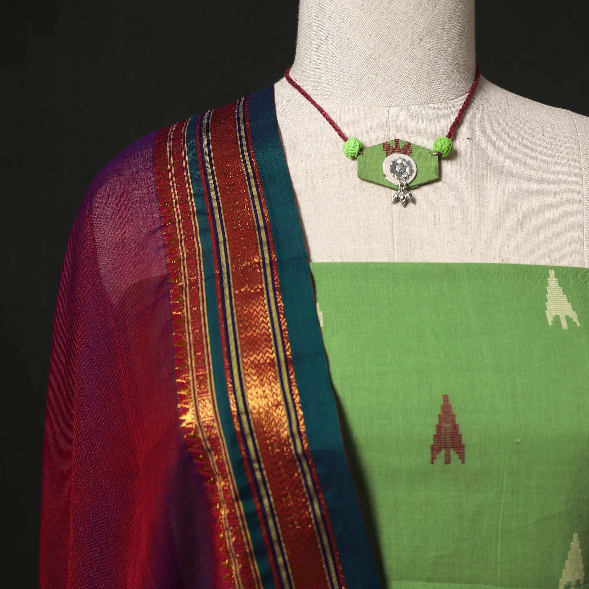 Jacquard Woven 2pc Cotton Unstitched Dress Material Kurta Set with Jewellery 25 - Image 3