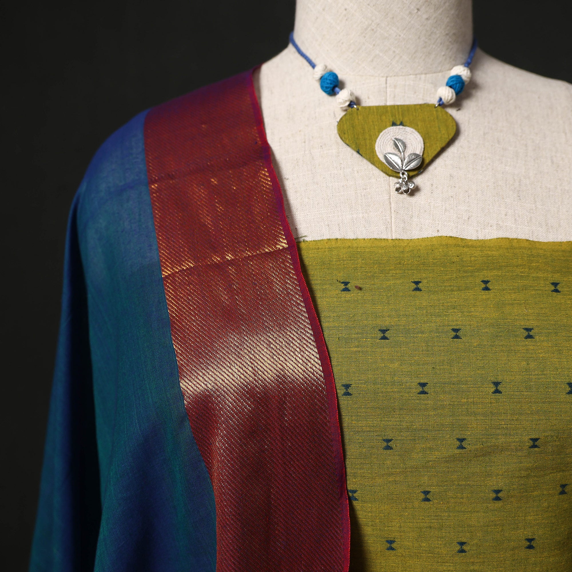 Jacquard Woven 2pc Cotton Unstitched Dress Material Kurta Set with Jewellery 26 - Image 3