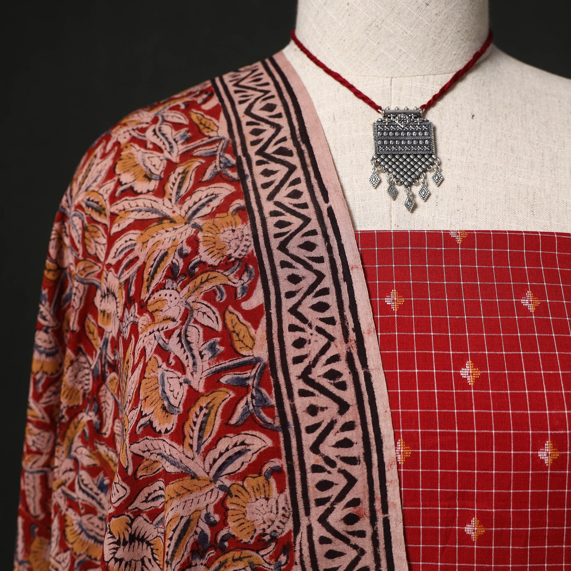 Jacquard Woven 2pc Cotton Unstitched Dress Material Kurta Set with Jewellery 27 - Image 3