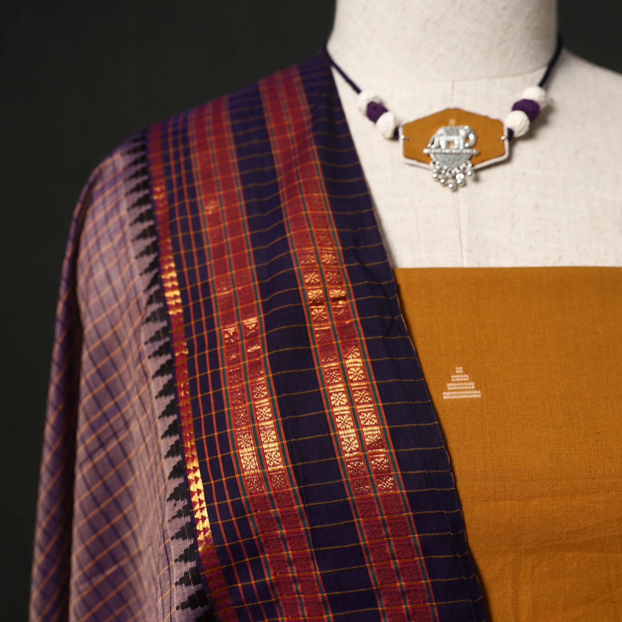 Jacquard Woven 2pc Cotton Unstitched Dress Material Kurta Set with Jewellery 30 - Image 3