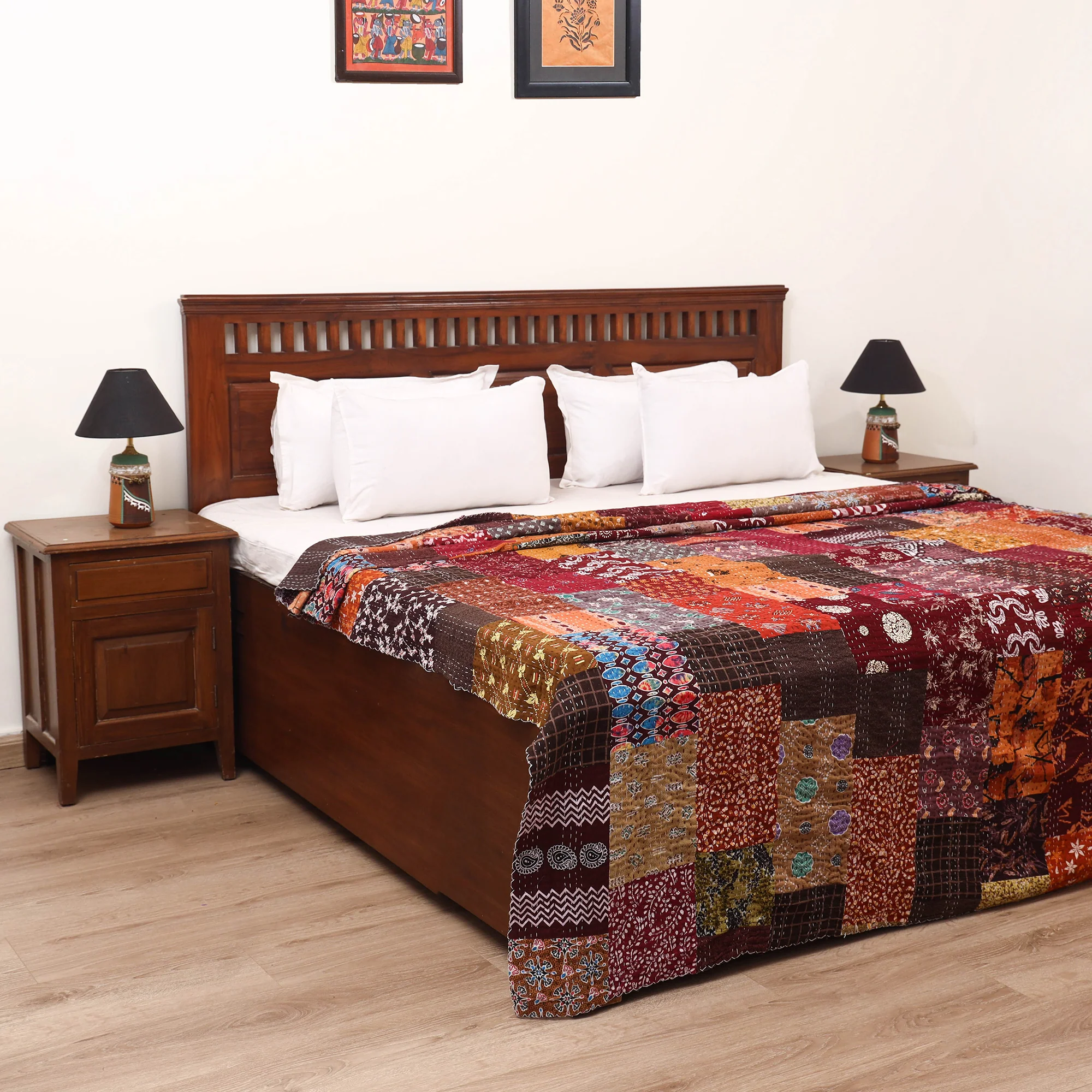 Multicolor - Jaipur Print Tagai Work Double Bedsheet (108 x 90 in) 01