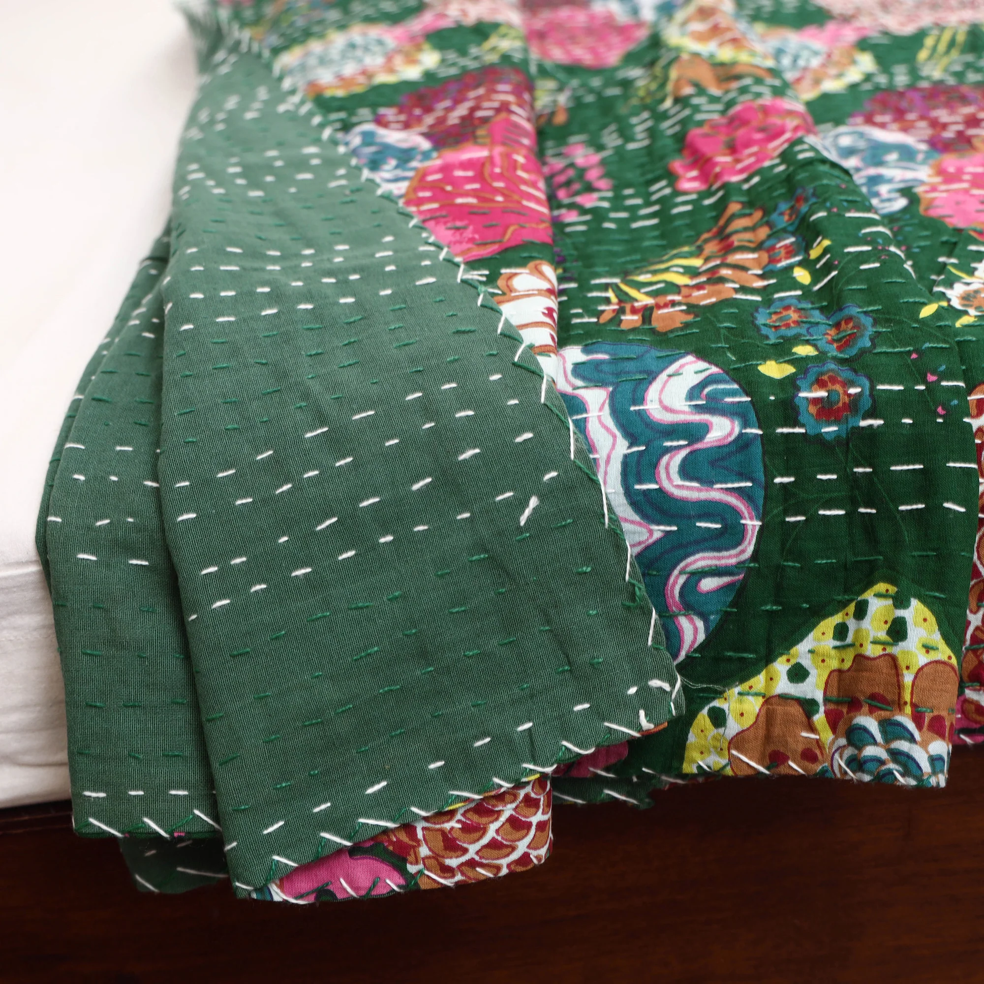 Green - Jaipur Print Tagai Work Double Bedsheet (108 x 90 in) 03 - Image 5