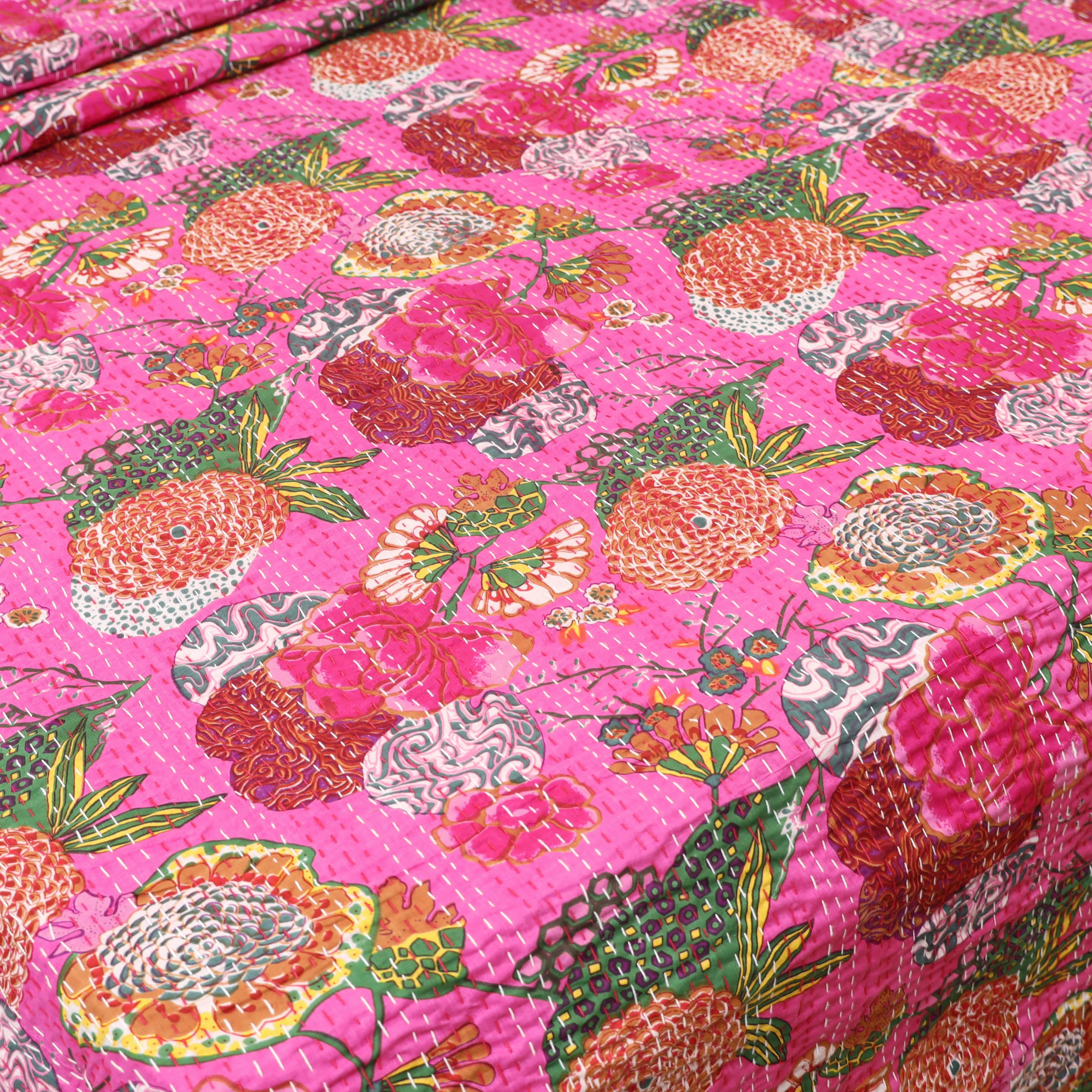 Pink - Jaipur Print Tagai Work Double Bedsheet (108 x 90 in) 09 - Image 3