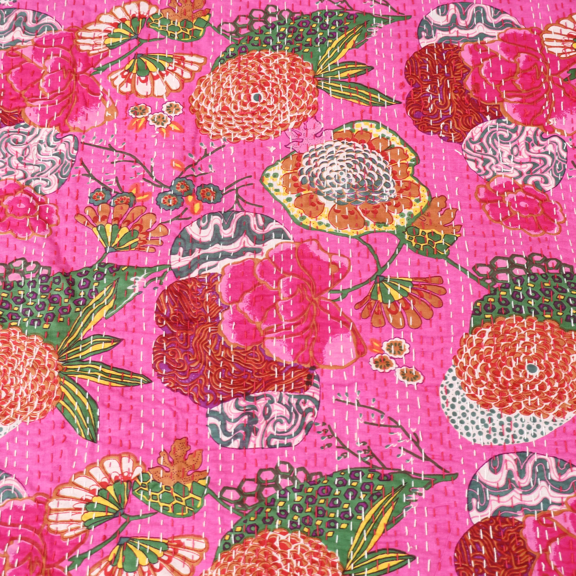 Pink - Jaipur Print Tagai Work Double Bedsheet (108 x 90 in) 09 - Image 4