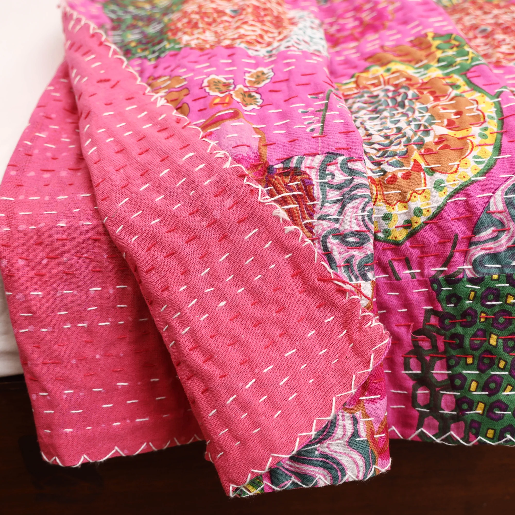 Pink - Jaipur Print Tagai Work Double Bedsheet (108 x 90 in) 09 - Image 5