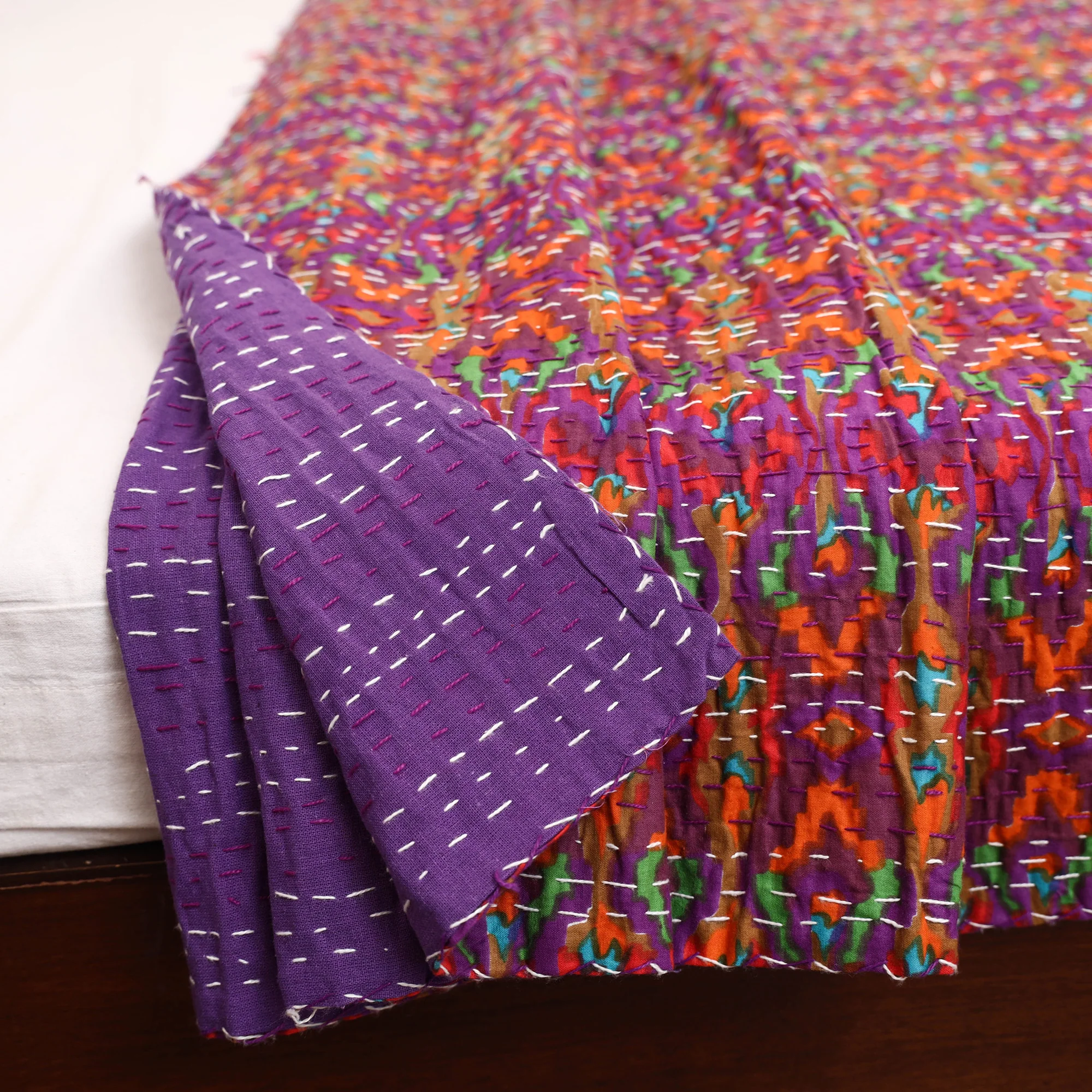 Purple - Jaipur Print Tagai Work Double Bedsheet (108 x 90 in) 10 - Image 5