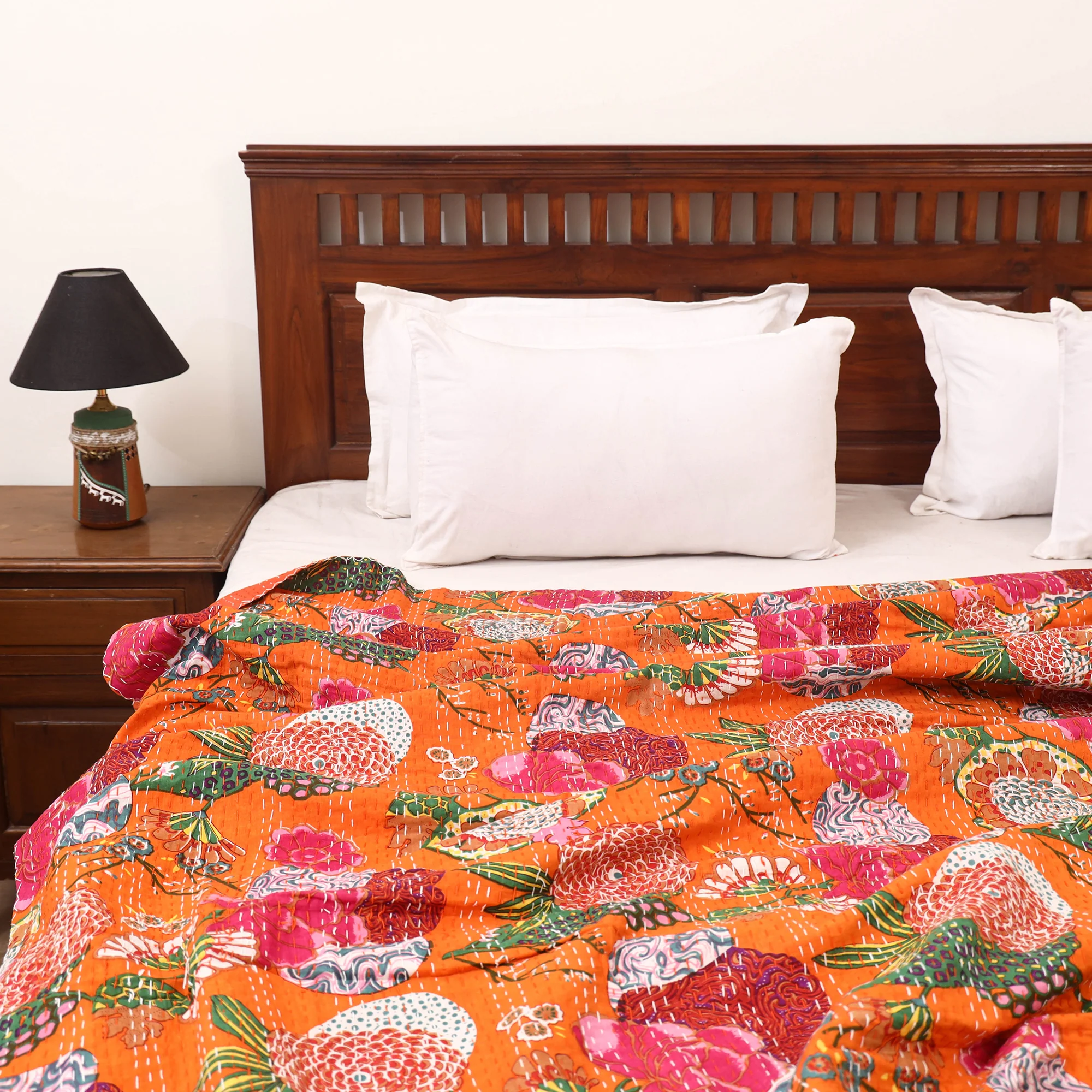Orange - Jaipur Print Tagai Work Double Bedsheet (108 x 90 in) 11 - Image 2