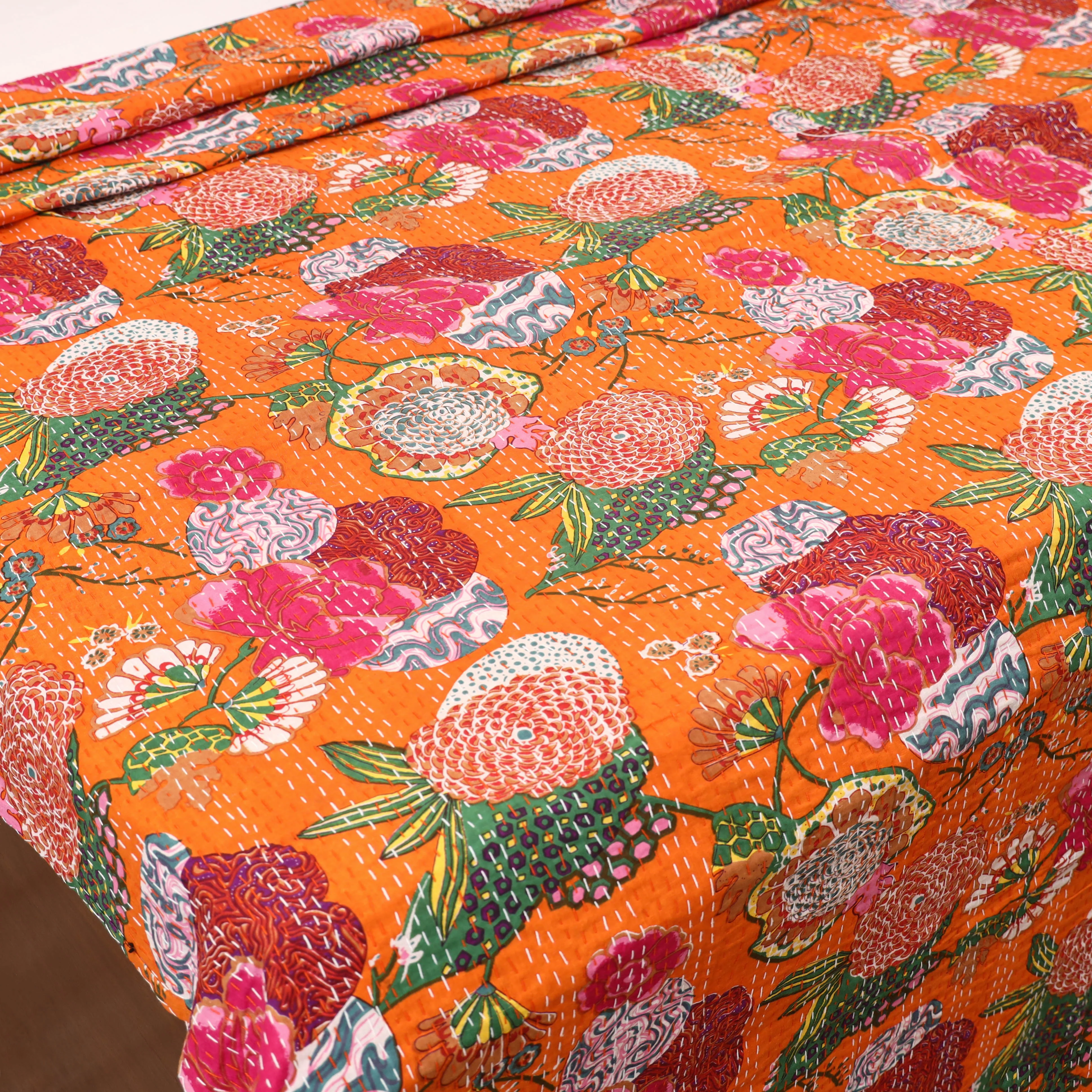 Orange - Jaipur Print Tagai Work Double Bedsheet (108 x 90 in) 11 - Image 3