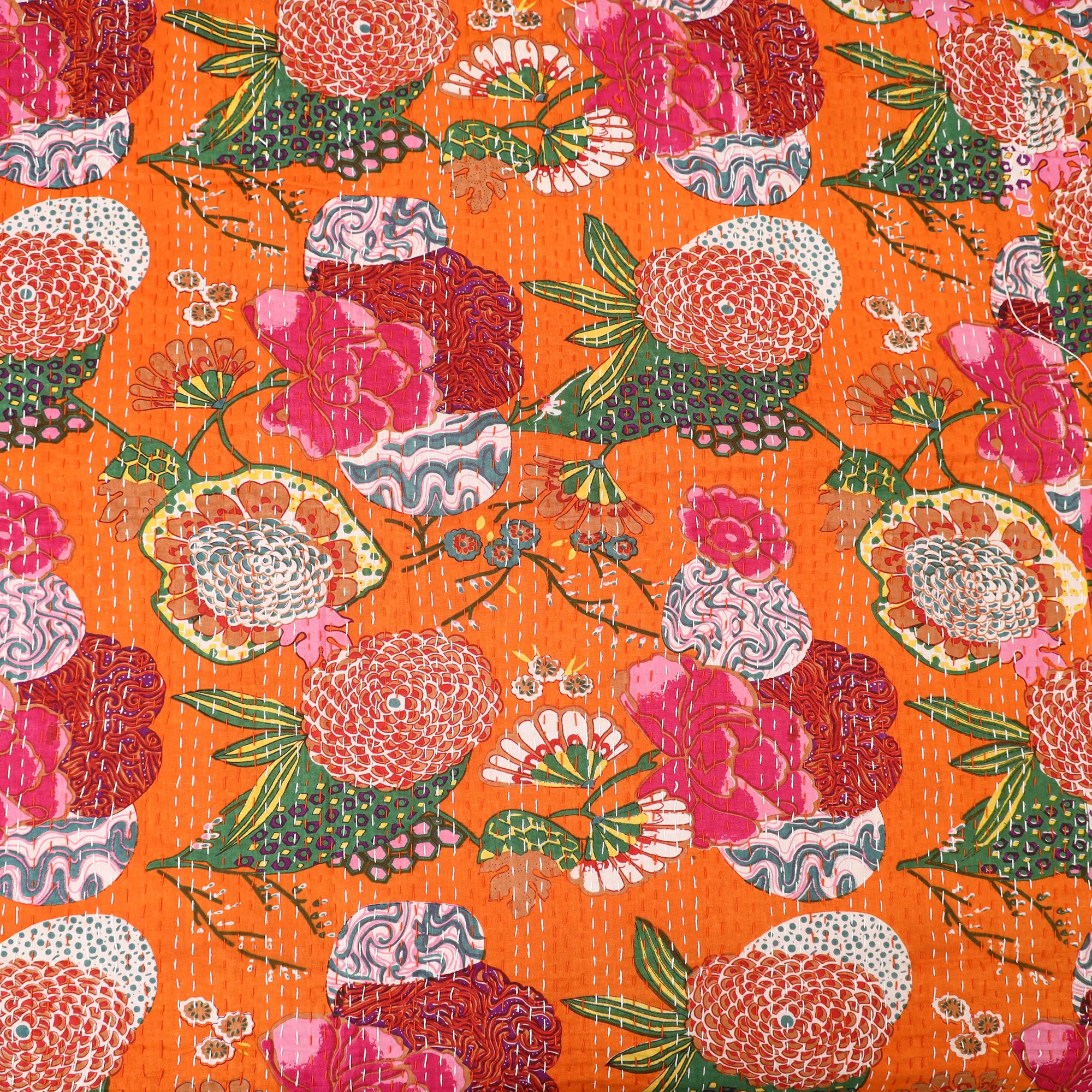 Orange - Jaipur Print Tagai Work Double Bedsheet (108 x 90 in) 11 - Image 4