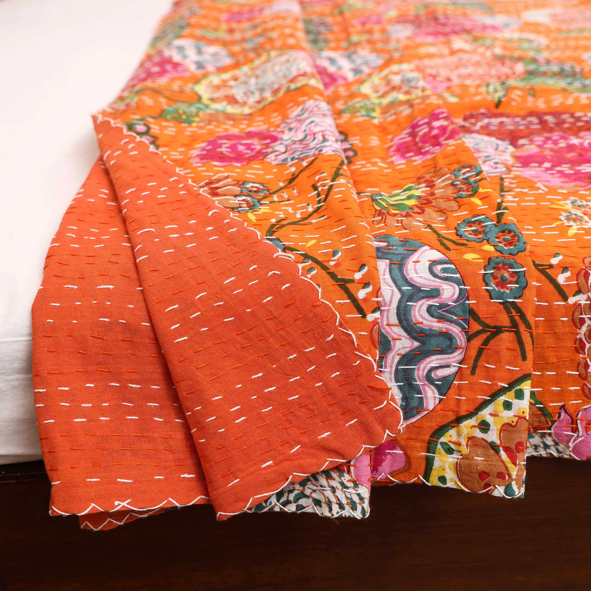 Orange - Jaipur Print Tagai Work Double Bedsheet (108 x 90 in) 11 - Image 5