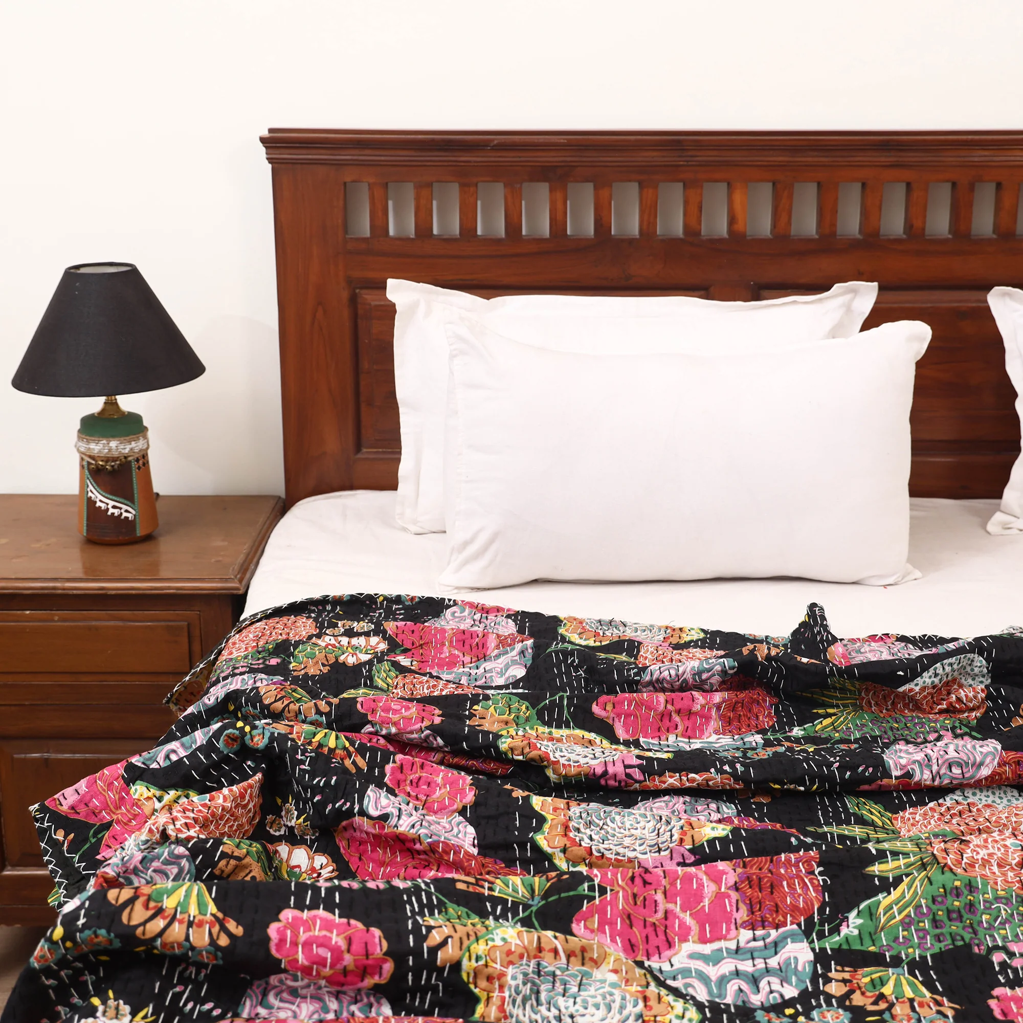 Black - Jaipur Print Tagai Work Double Bedsheet (108 x 90 in) 12 - Image 2