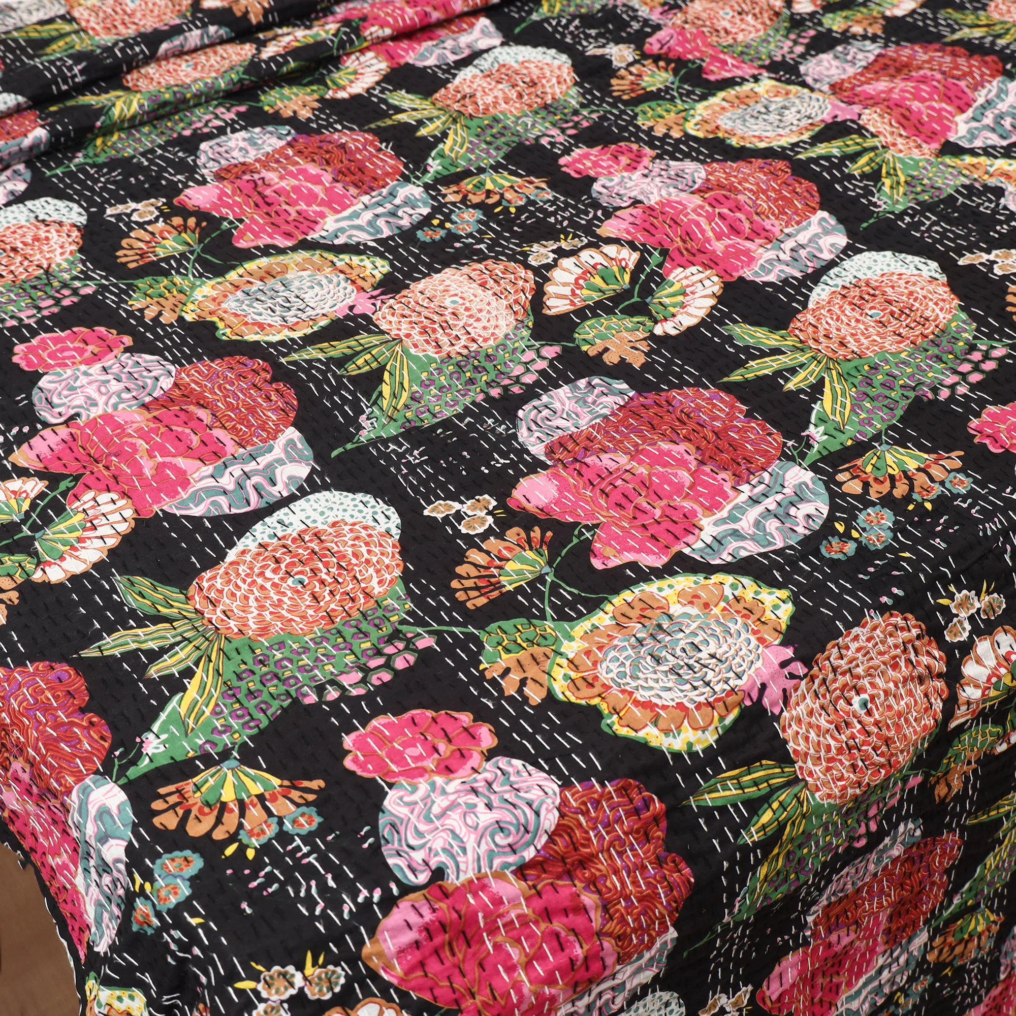 Black - Jaipur Print Tagai Work Double Bedsheet (108 x 90 in) 12 - Image 3