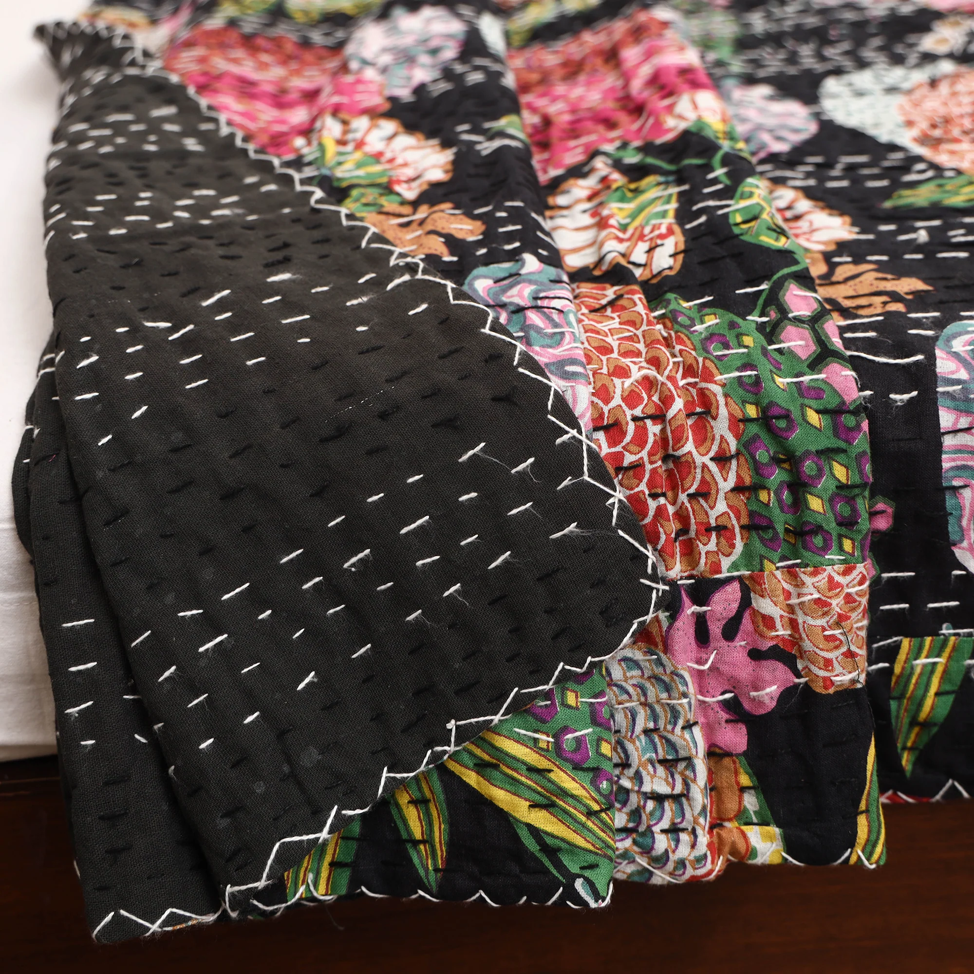 Black - Jaipur Print Tagai Work Double Bedsheet (108 x 90 in) 12 - Image 5