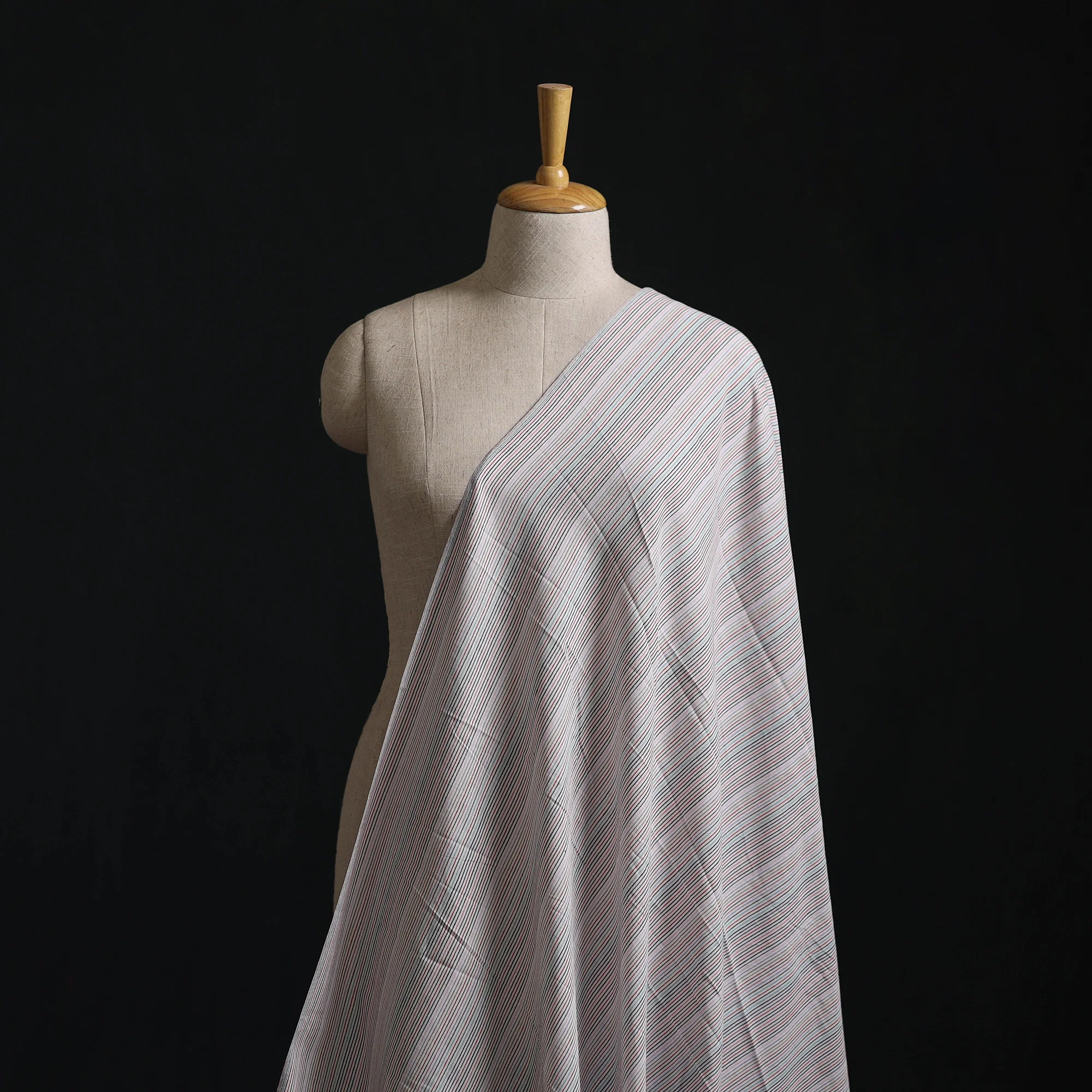 White - Jhiri Pure Handloom Stripes Cotton Fabric 03