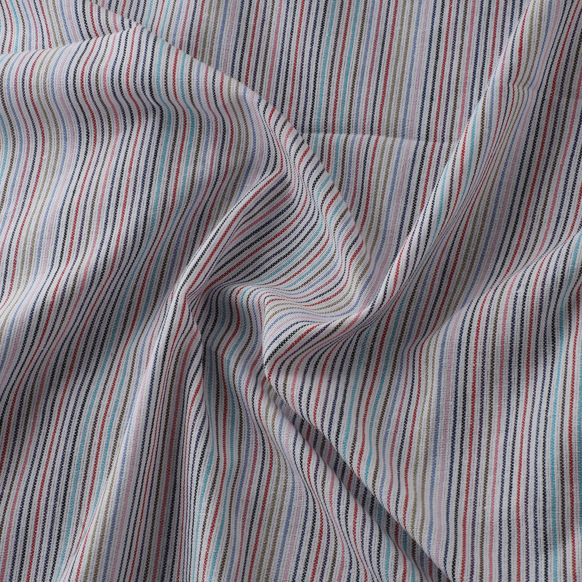White - Jhiri Pure Handloom Stripes Cotton Fabric 03 - Image 3