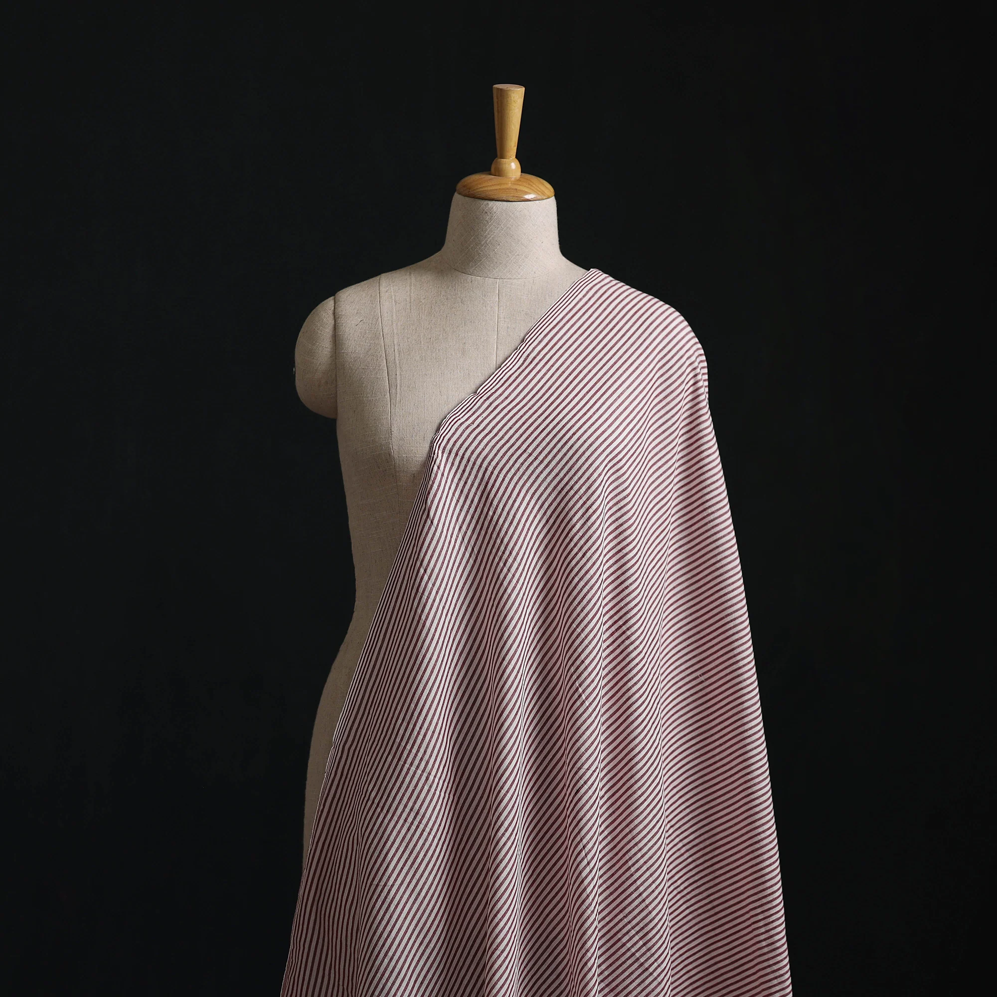Pink - Jhiri Pure Handloom Stripes Cotton Fabric 05