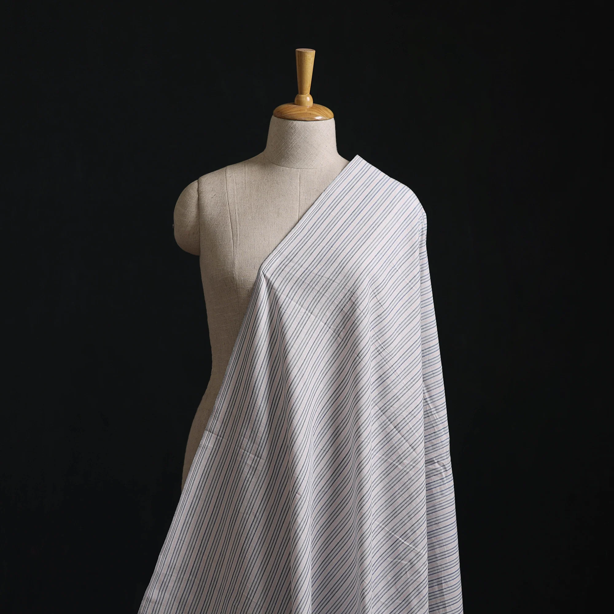 Gray - Jhiri Pure Handloom Stripes Cotton Fabric 07