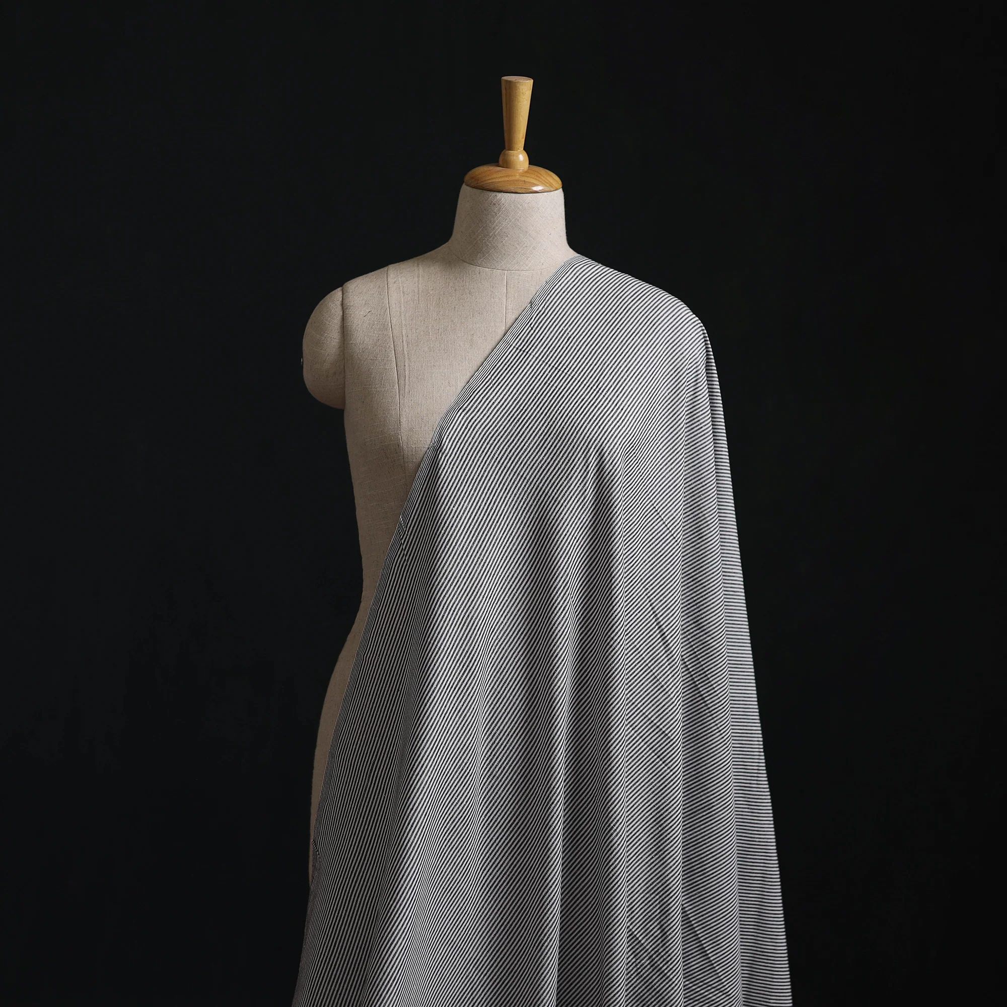 Gray - Jhiri Pure Handloom Stripes Cotton Fabric 08