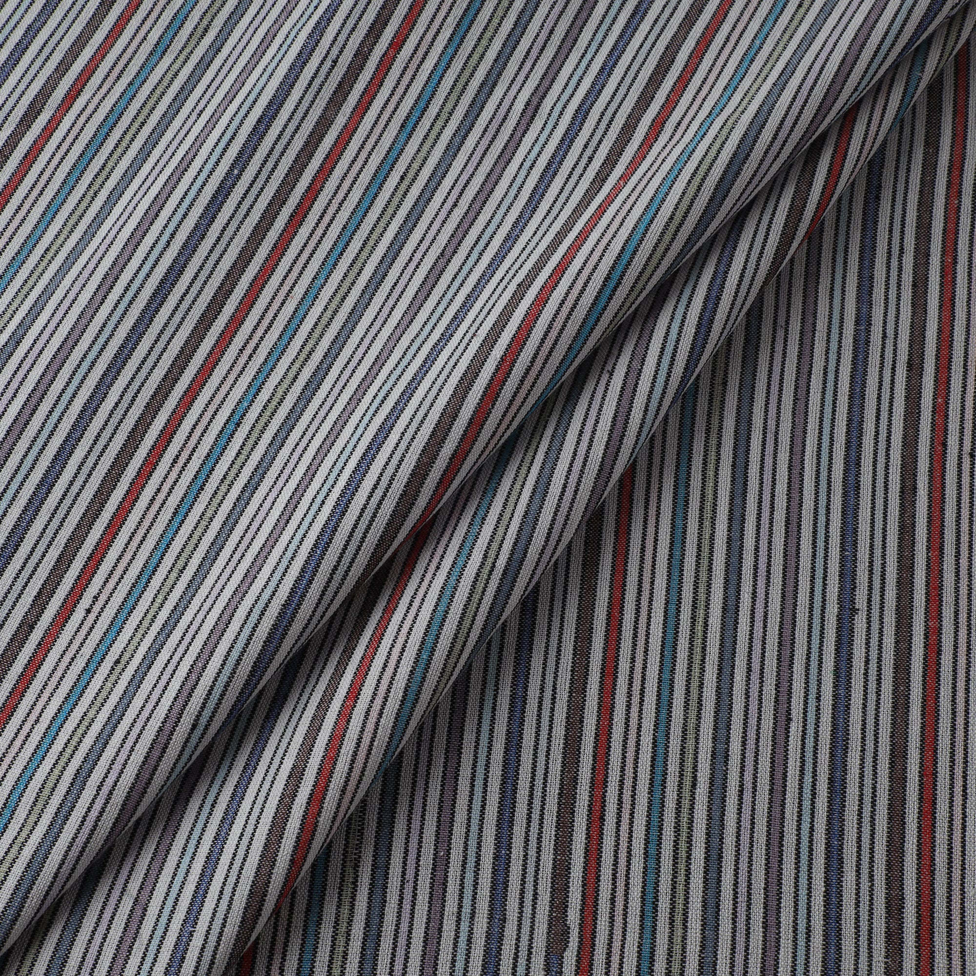 Gray - Jhiri Pure Handloom Stripes Cotton Fabric 09 - Image 2