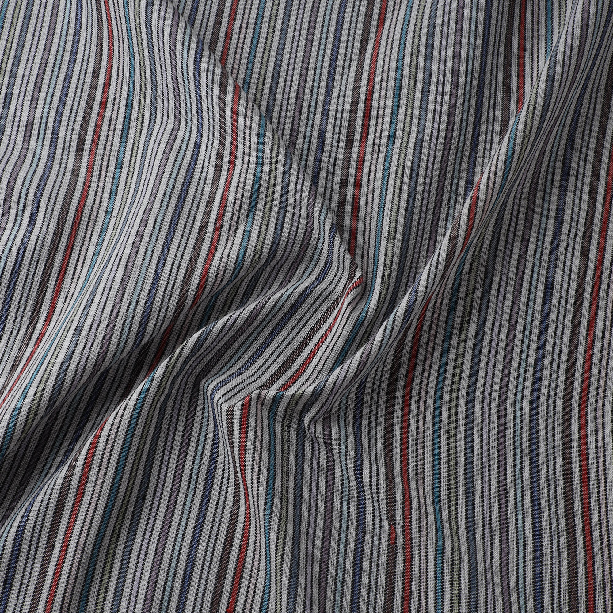 Gray - Jhiri Pure Handloom Stripes Cotton Fabric 09 - Image 3