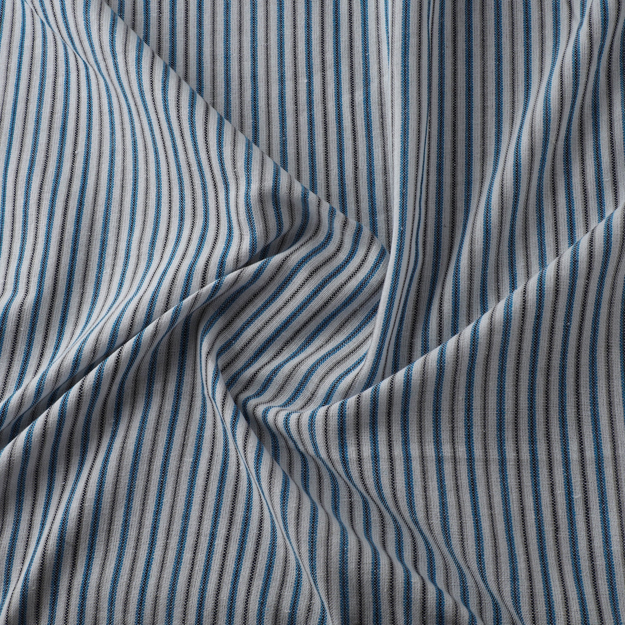 Gray - Jhiri Pure Handloom Stripes Cotton Fabric 14 - Image 3