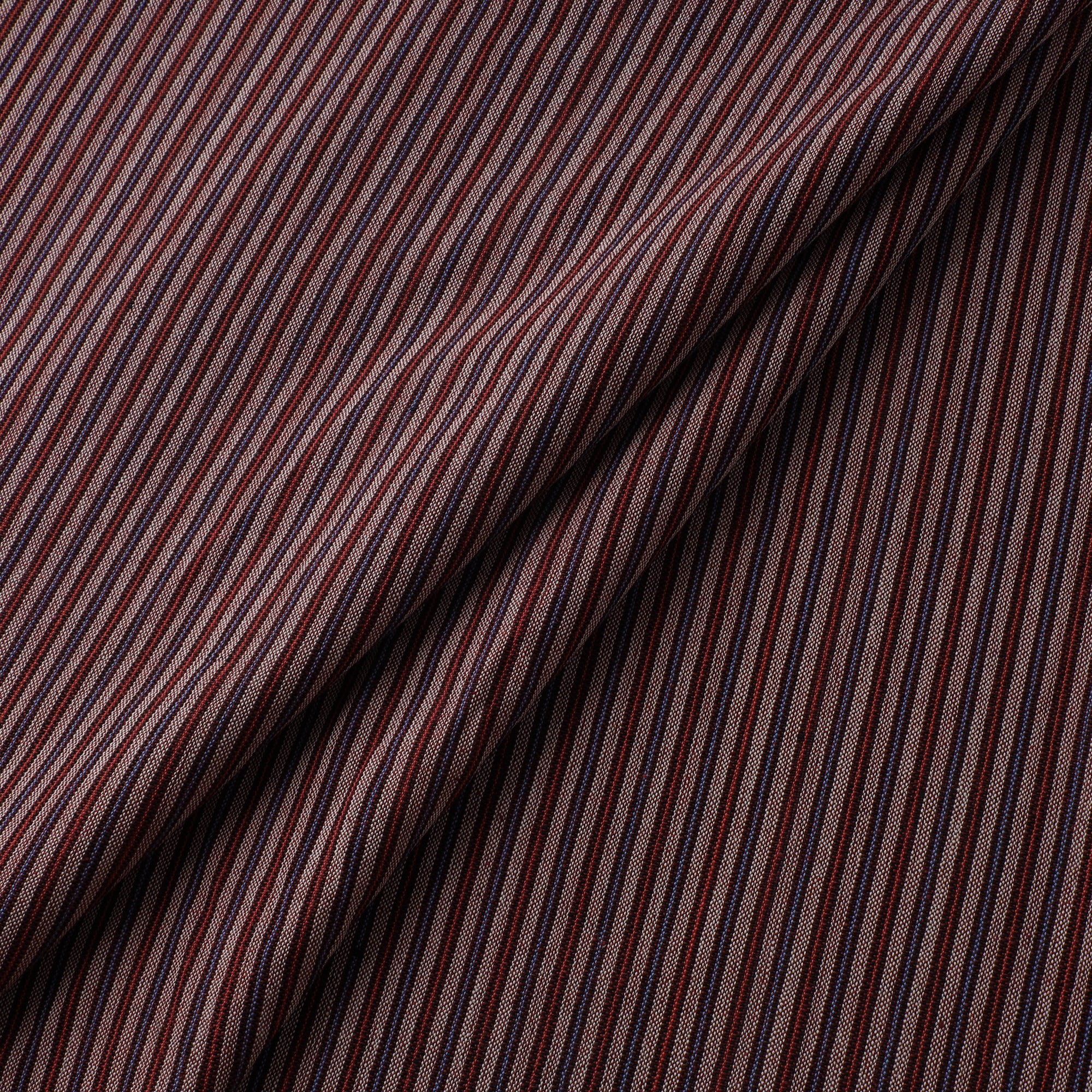 Maroon - Jhiri Pure Handloom Stripes Cotton Fabric 18 - Image 2
