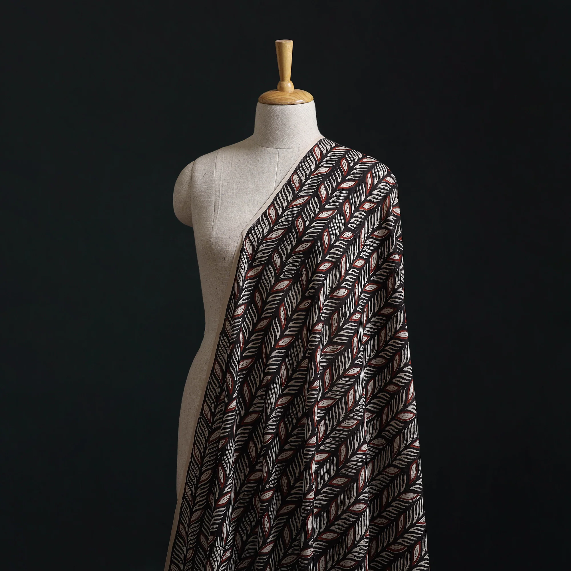 Black - Kalamkari Bagru Hand Block Print Natural Dyed Pure Mul Cotton Fabric 03