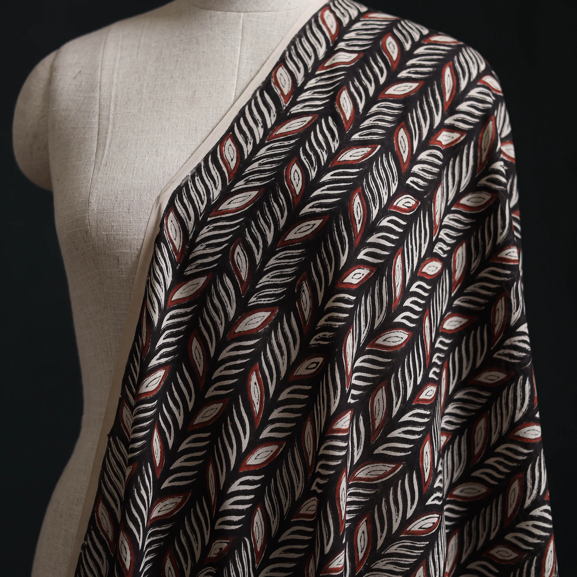 Black - Kalamkari Bagru Hand Block Print Natural Dyed Pure Mul Cotton Fabric 03 - Image 2
