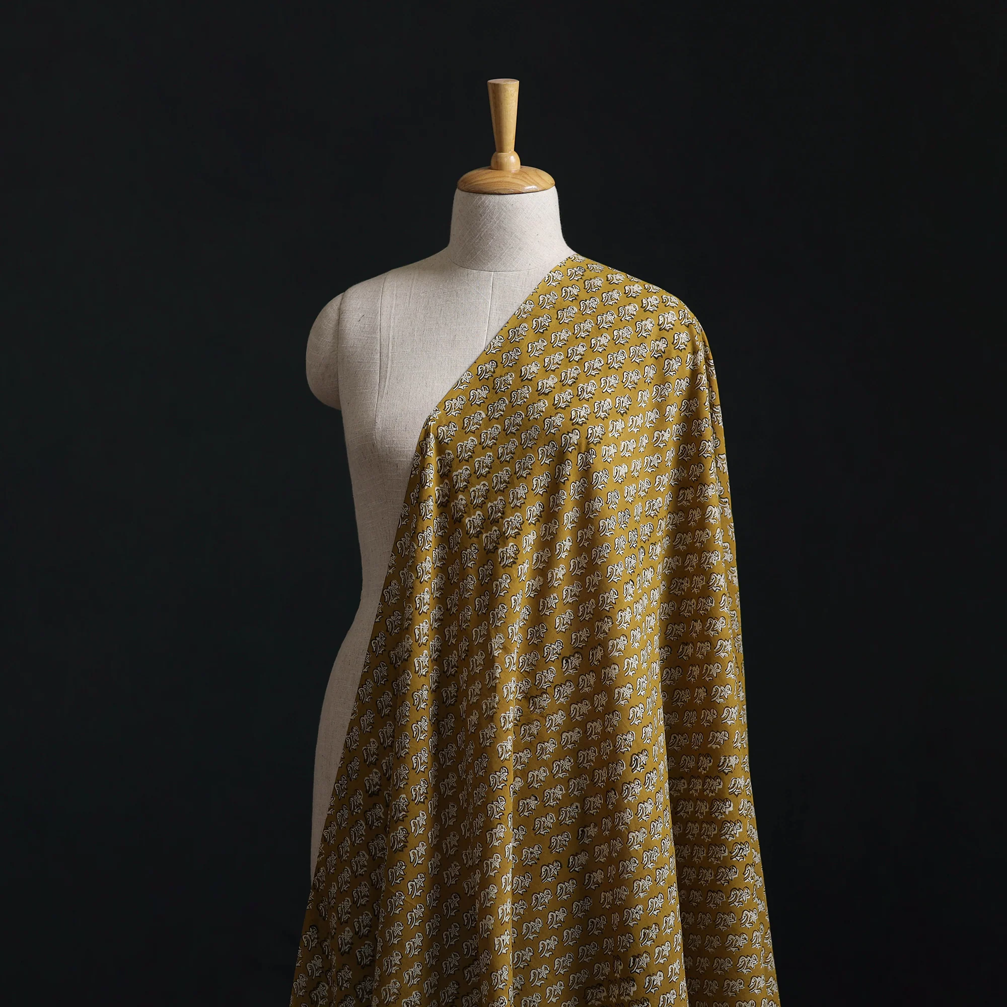 Yellow - Kalamkari Bagru Hand Block Print Natural Dyed Pure Mul Cotton Fabric 04
