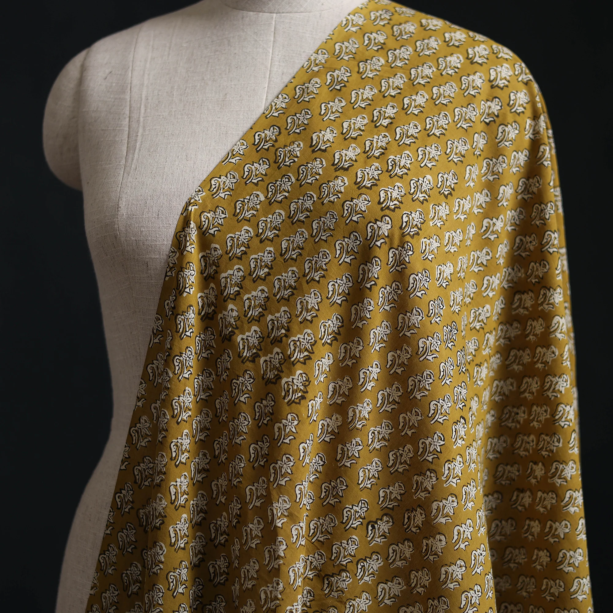 Yellow - Kalamkari Bagru Hand Block Print Natural Dyed Pure Mul Cotton Fabric 04 - Image 2