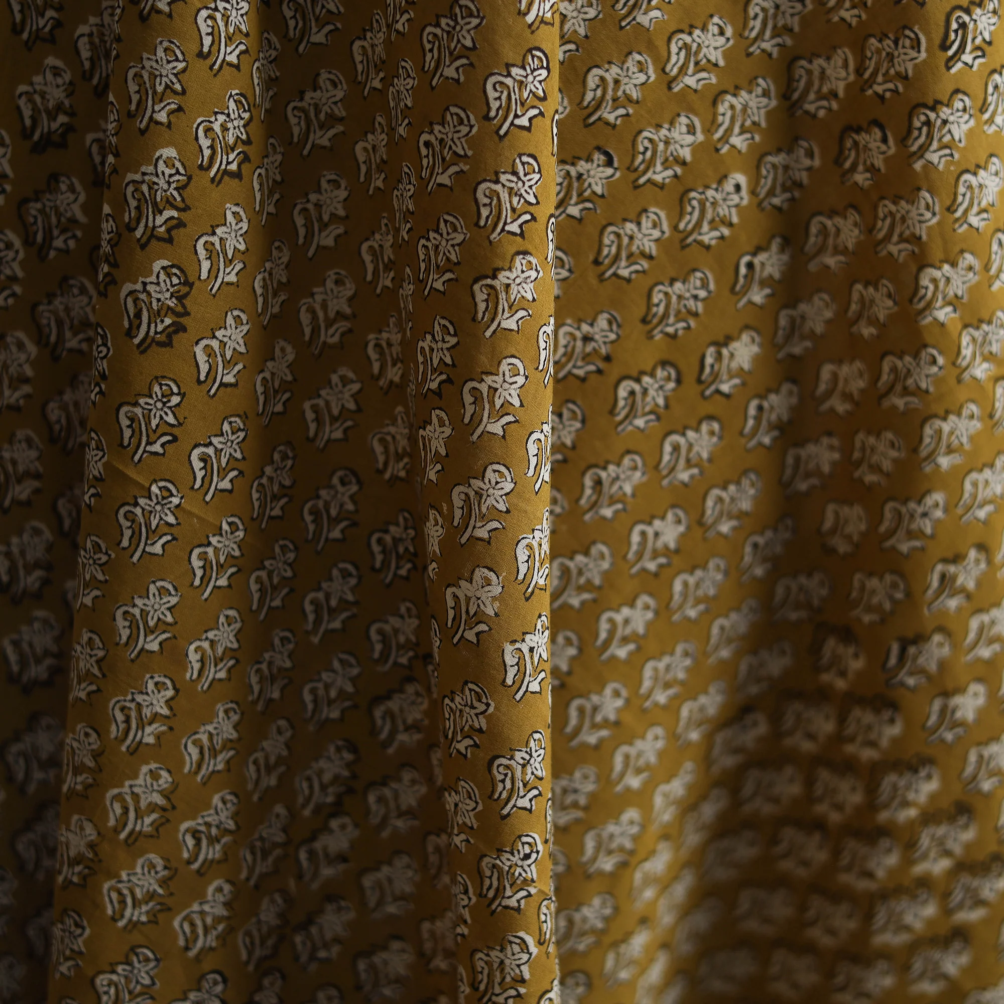 Yellow - Kalamkari Bagru Hand Block Print Natural Dyed Pure Mul Cotton Fabric 04 - Image 3