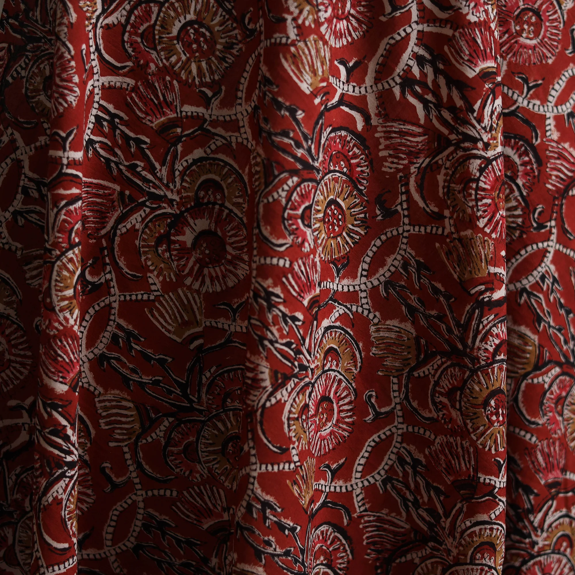 Red - Kalamkari Bagru Hand Block Print Natural Dyed Pure Mul Cotton Fabric 05 - Image 3