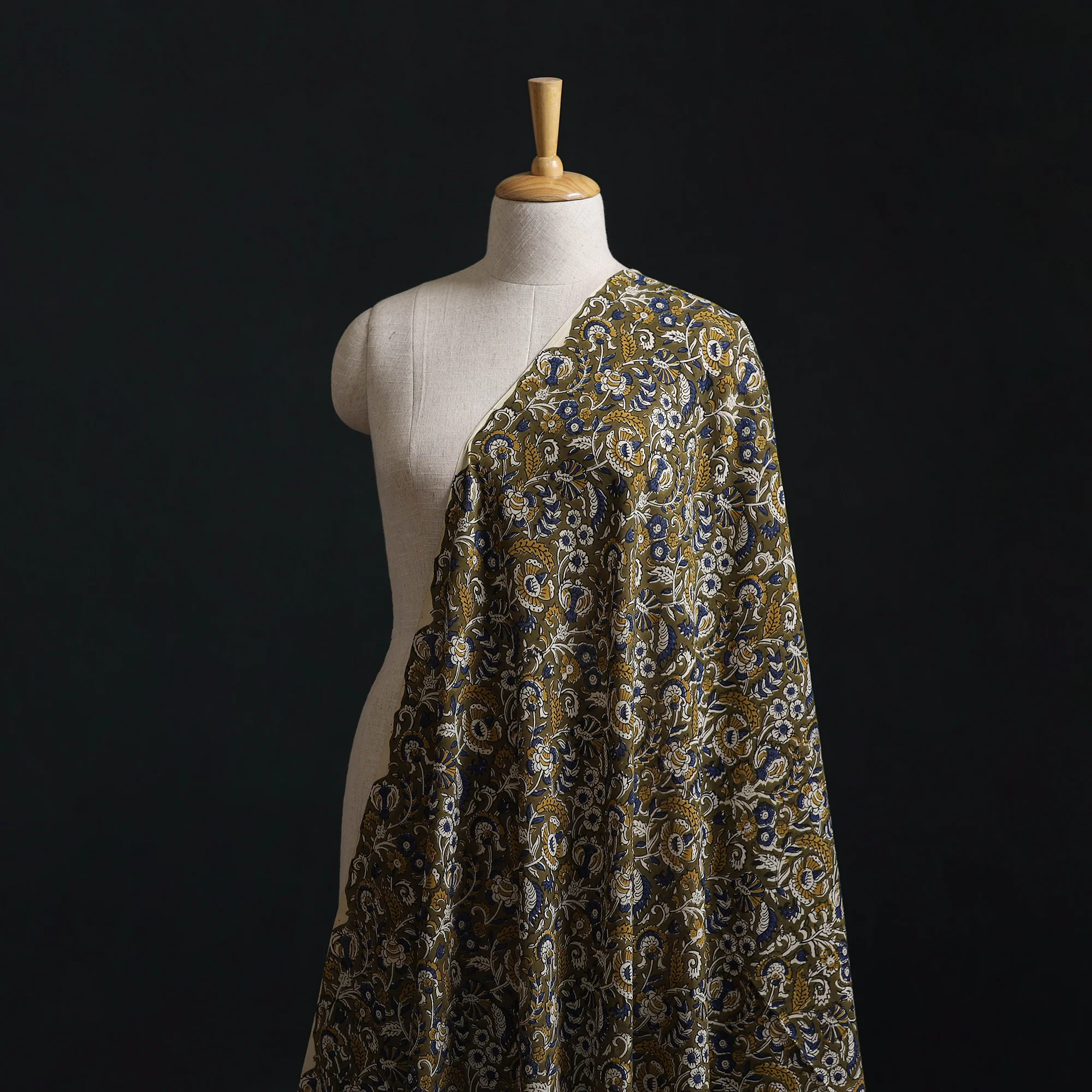 Green - Kalamkari Bagru Hand Block Print Natural Dyed Pure Mul Cotton Fabric 06
