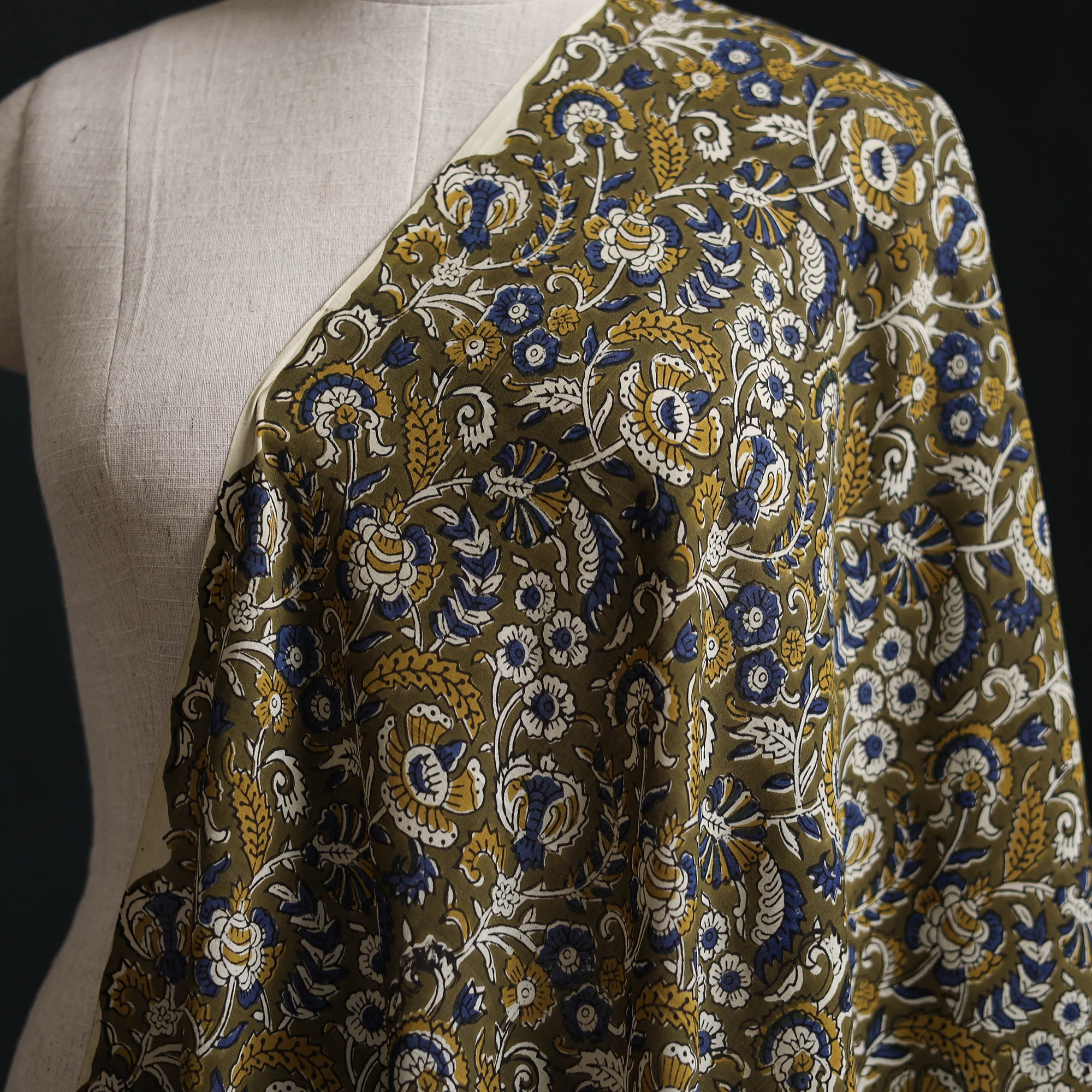 Green - Kalamkari Bagru Hand Block Print Natural Dyed Pure Mul Cotton Fabric 06 - Image 2